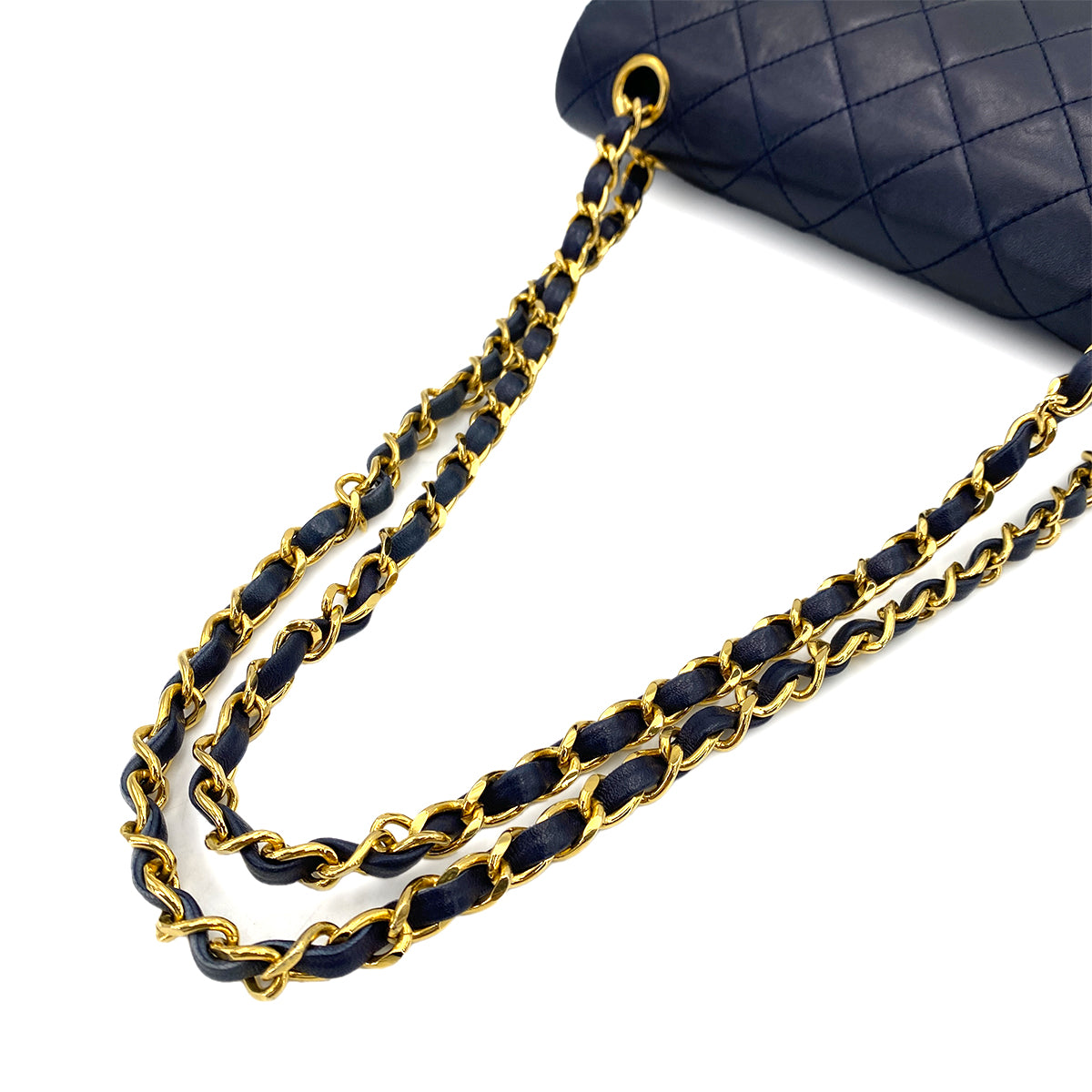 CHANEL VINTAGE CLASSIC FLAP SMALL CHAIN SHOULDER BAG NAVY LAMB SKIN 90244707