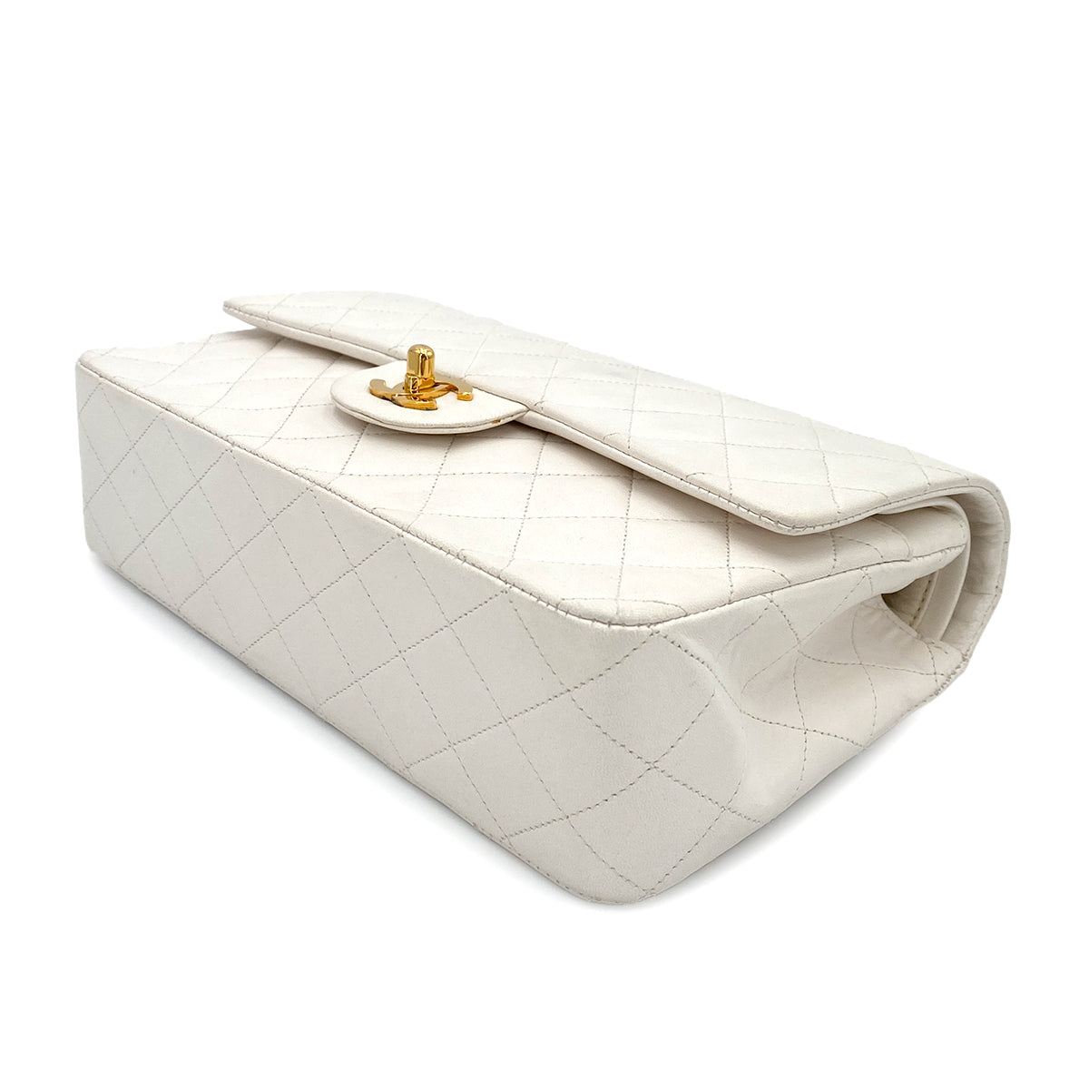 CHANEL VINTAGE CLASSIC FLAP MEDIUM CHAIN SHOULDER BAG WHITE LAMB SKIN 90244731