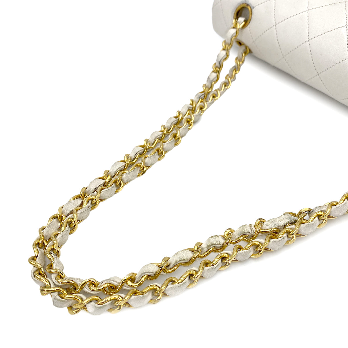 CHANEL VINTAGE CLASSIC FLAP MEDIUM CHAIN SHOULDER BAG WHITE LAMB SKIN 90244731