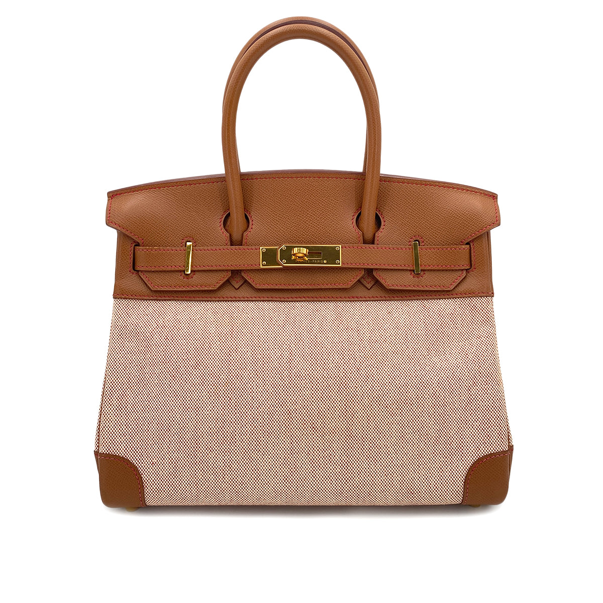 HERMES BIRKIN 30 GOLD COUCHEVEL TOILE HAND BAG □C 90244733