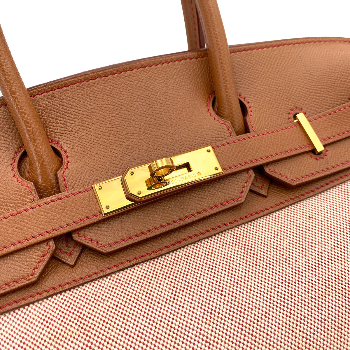 HERMES BIRKIN 30 GOLD COUCHEVEL TOILE HAND BAG □C 90244733