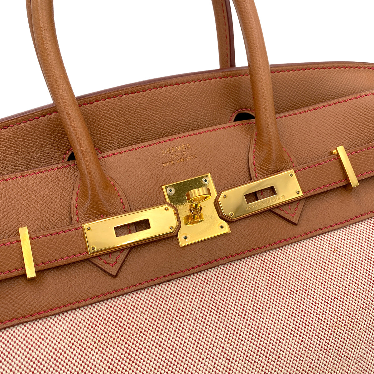 HERMES BIRKIN 30 GOLD COUCHEVEL TOILE HAND BAG □C 90244733