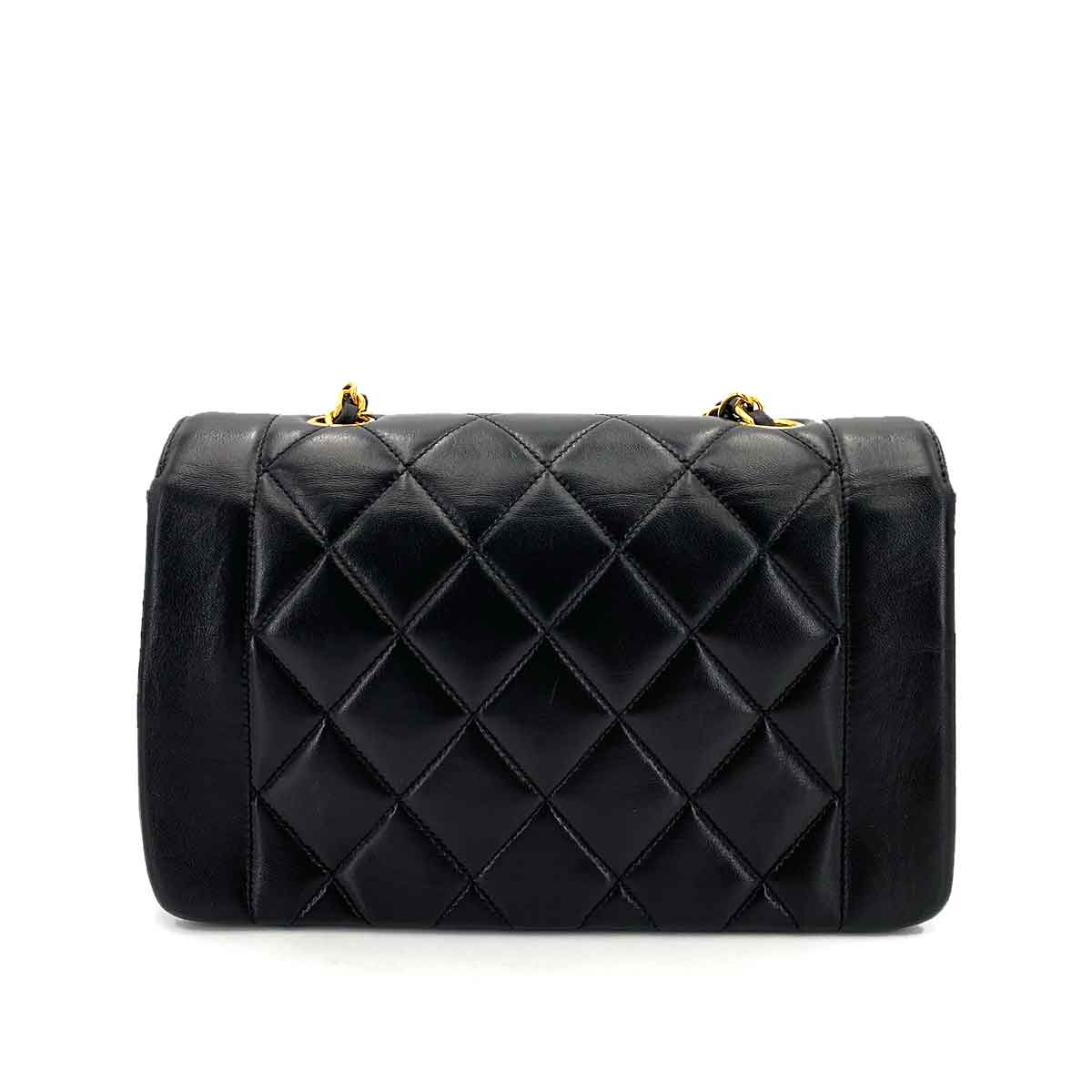 CHANEL VINTAGE DIANA SMALL CHAIN SHOULDER BAG BLACK LAMB SKIN 90244736