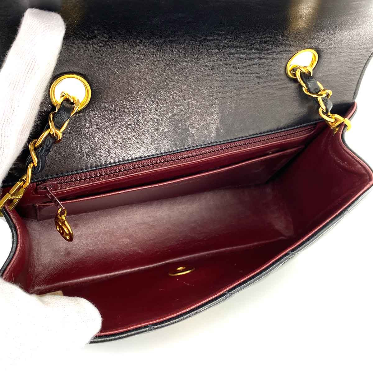 CHANEL VINTAGE DIANA SMALL CHAIN SHOULDER BAG BLACK LAMB SKIN 90244736