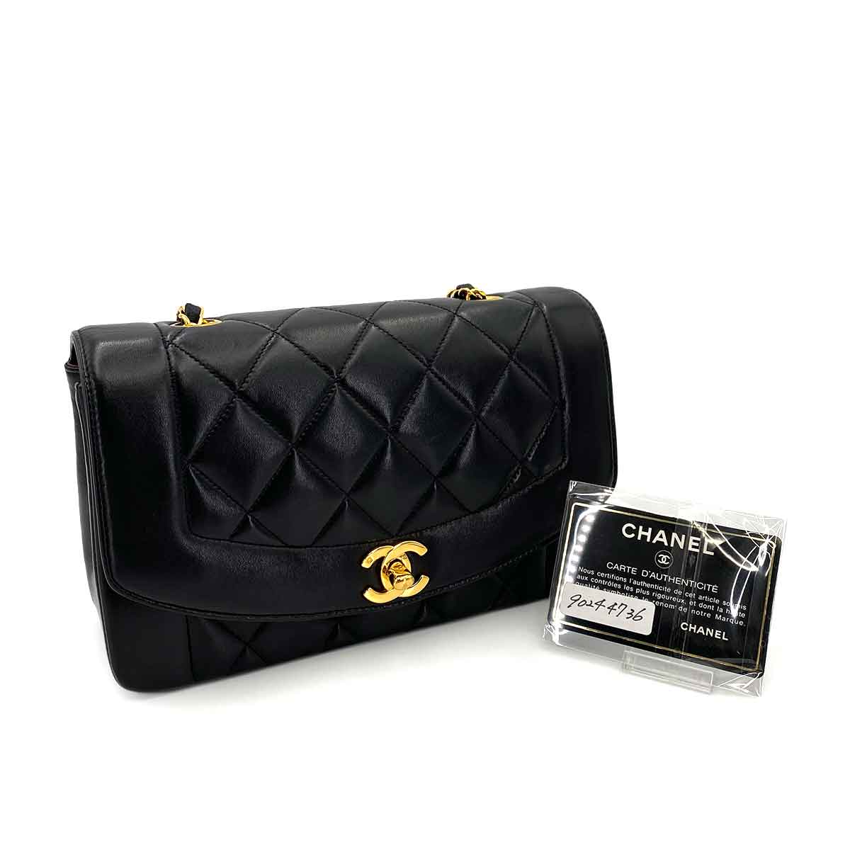 CHANEL VINTAGE DIANA SMALL CHAIN SHOULDER BAG BLACK LAMB SKIN 90244736