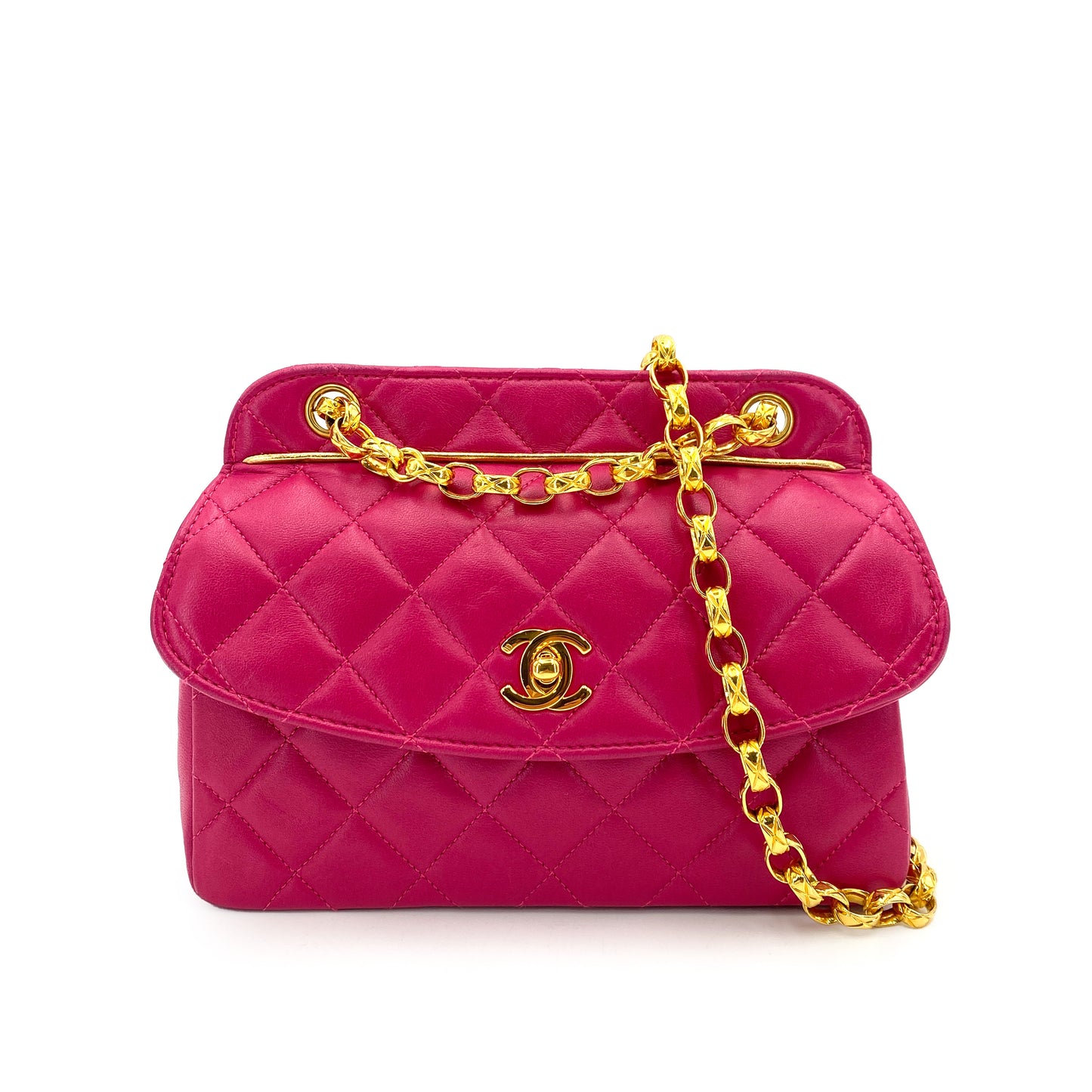 CHANEL VINTAGE MATELASSE BIJOU CHAIN SHOULDER BAG PINK LAMB SKIN 90244738