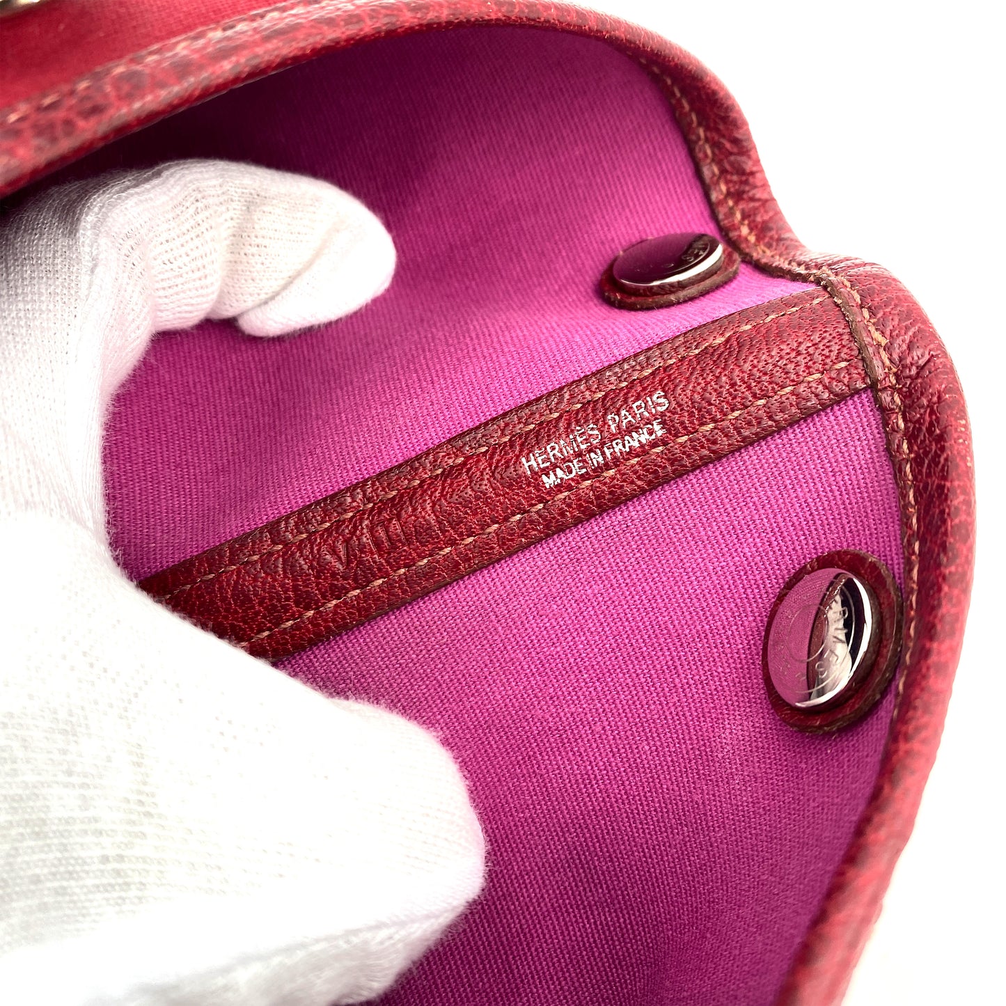 HERMES GARDEN PARTY TPM ROUGE IMPERIAL TOILE OFFICIER HAND BAG □I 90244739