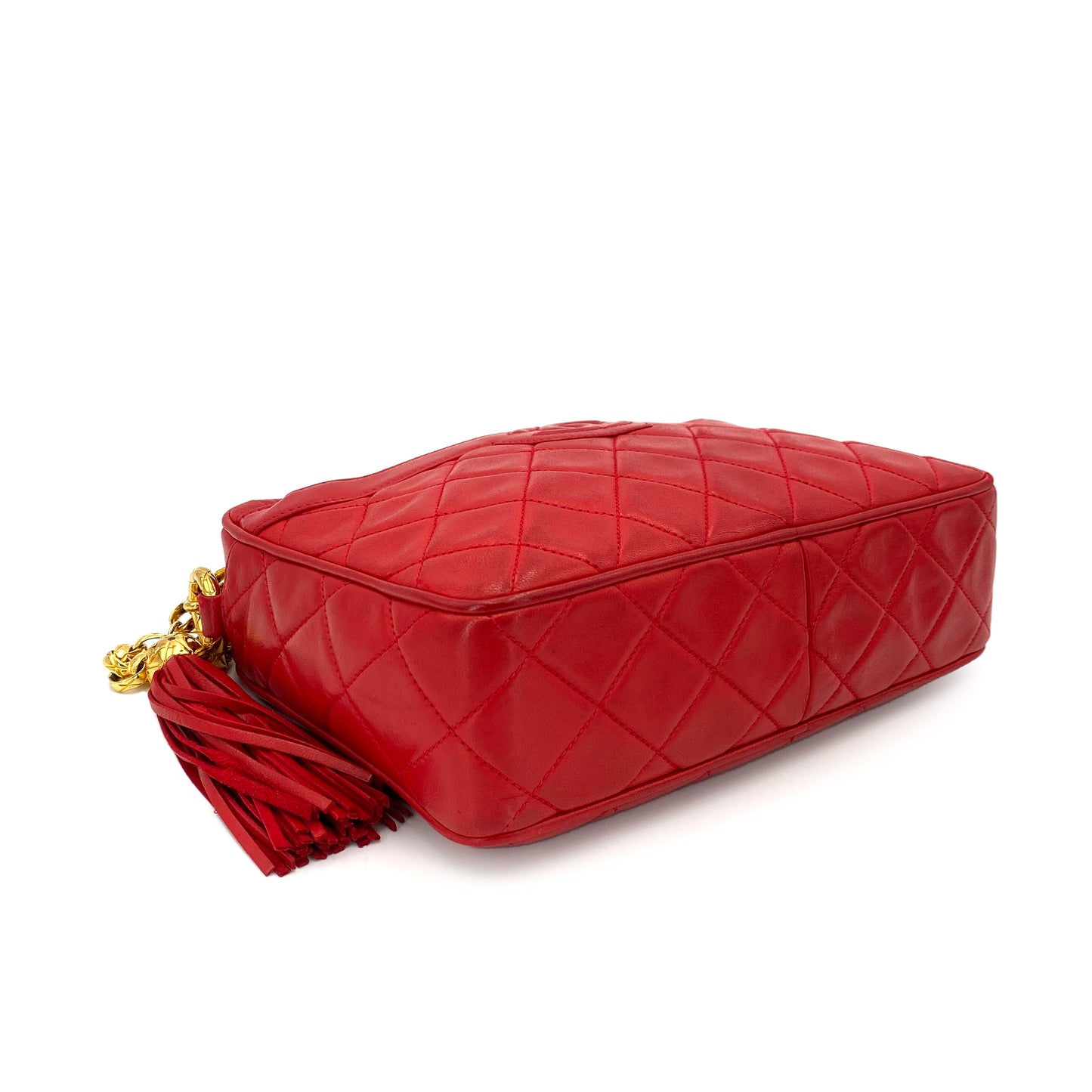 CHANEL VINTAGE FRINGE BIJOU CHAIN SHOULDER BAG RED LAMB SKIN 90244740