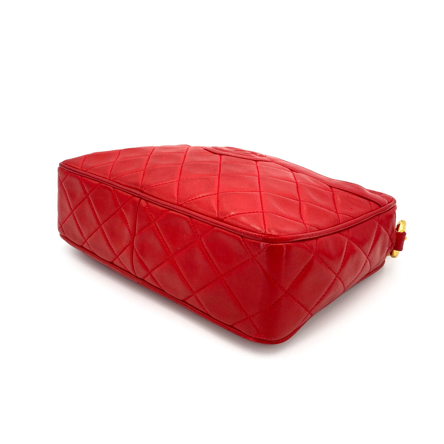 CHANEL VINTAGE FRINGE BIJOU CHAIN SHOULDER BAG RED LAMB SKIN 90244740