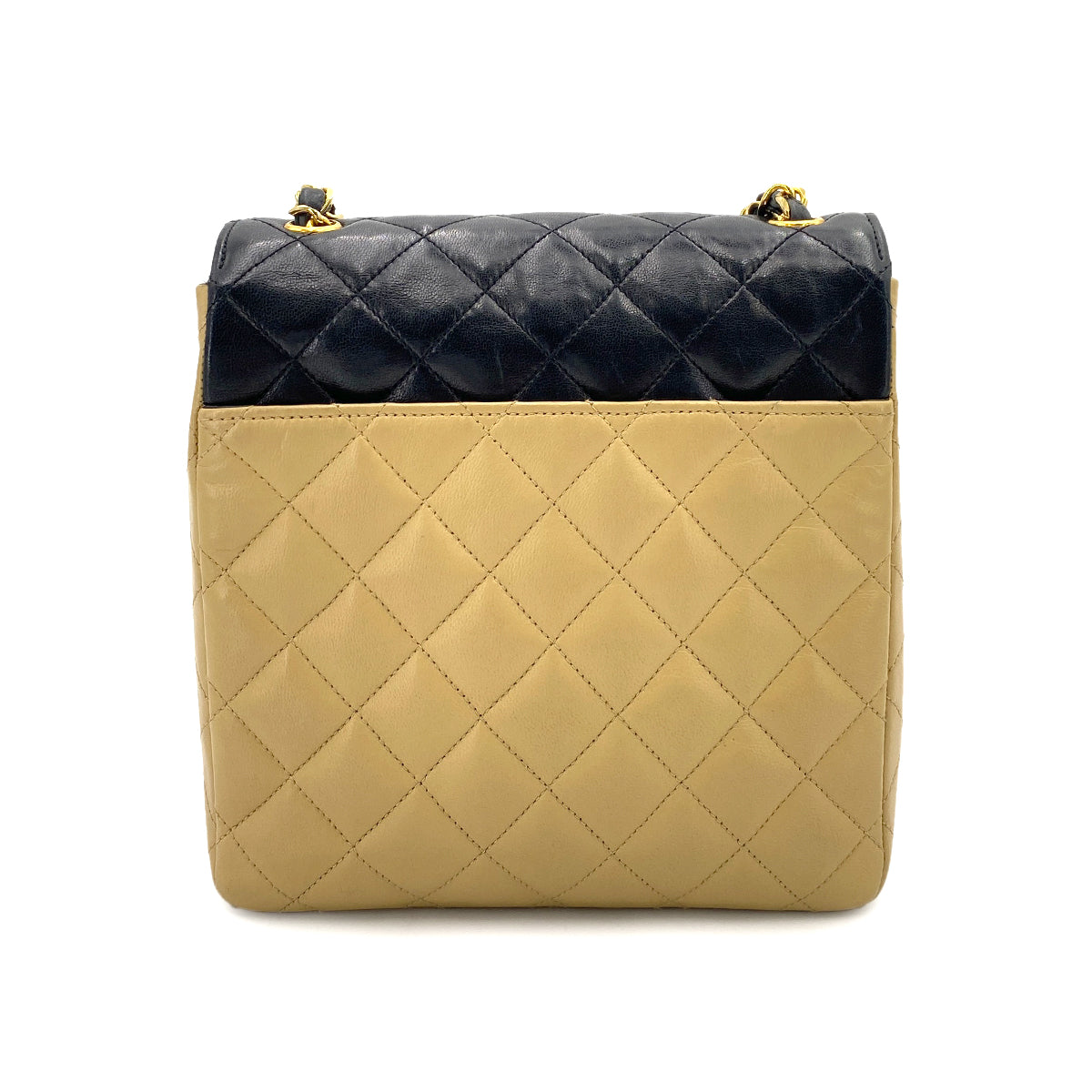CHANEL VINTAGE MATELASSE CHAIN SHOULDER BAG BYCOLOR BEIGE BLACK LAMB SKIN 90244742