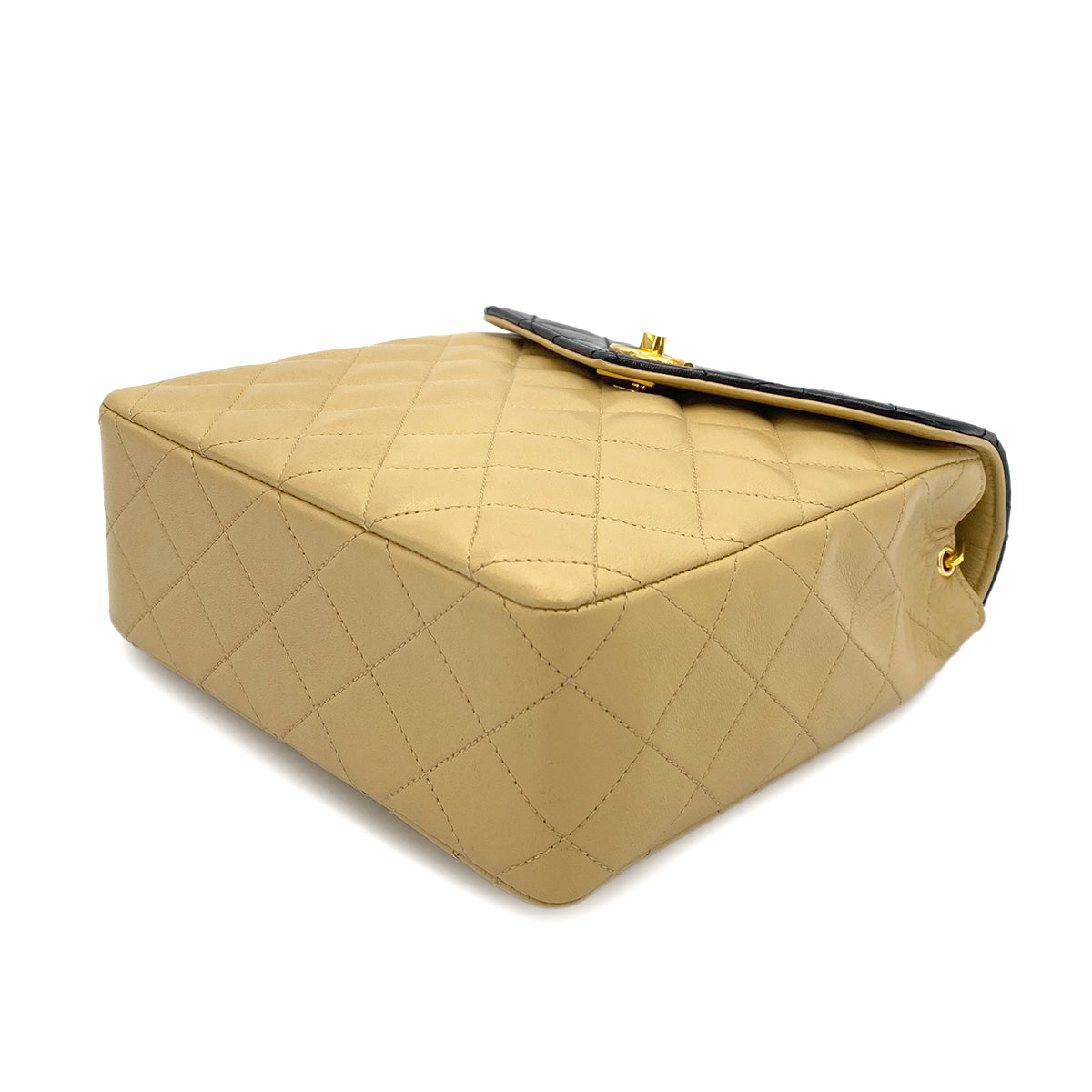 CHANEL VINTAGE MATELASSE CHAIN SHOULDER BAG BYCOLOR BEIGE BLACK LAMB SKIN 90244742