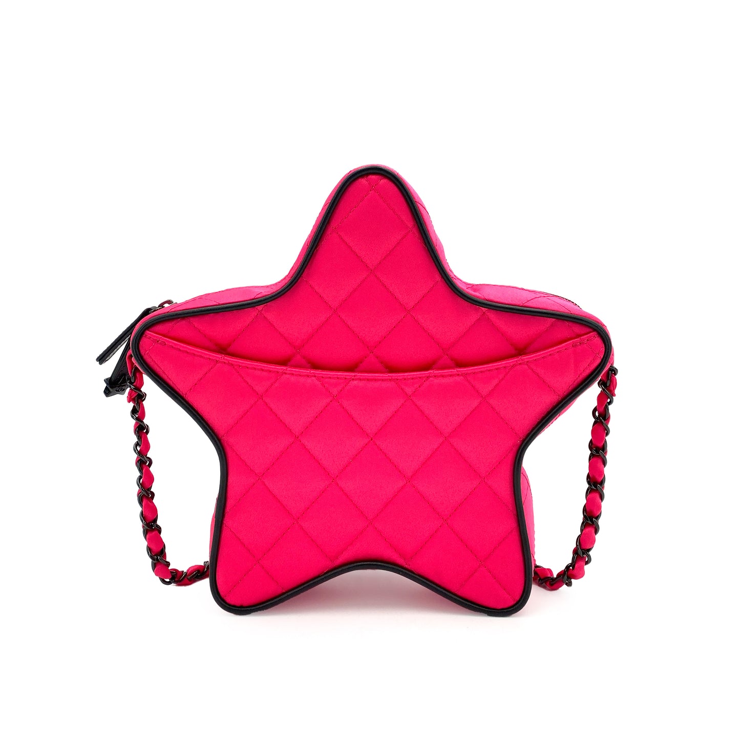 CHANEL STAR MOTIF CHAIN SHOULDER BAG PINK BLACK SATIN 90244745
