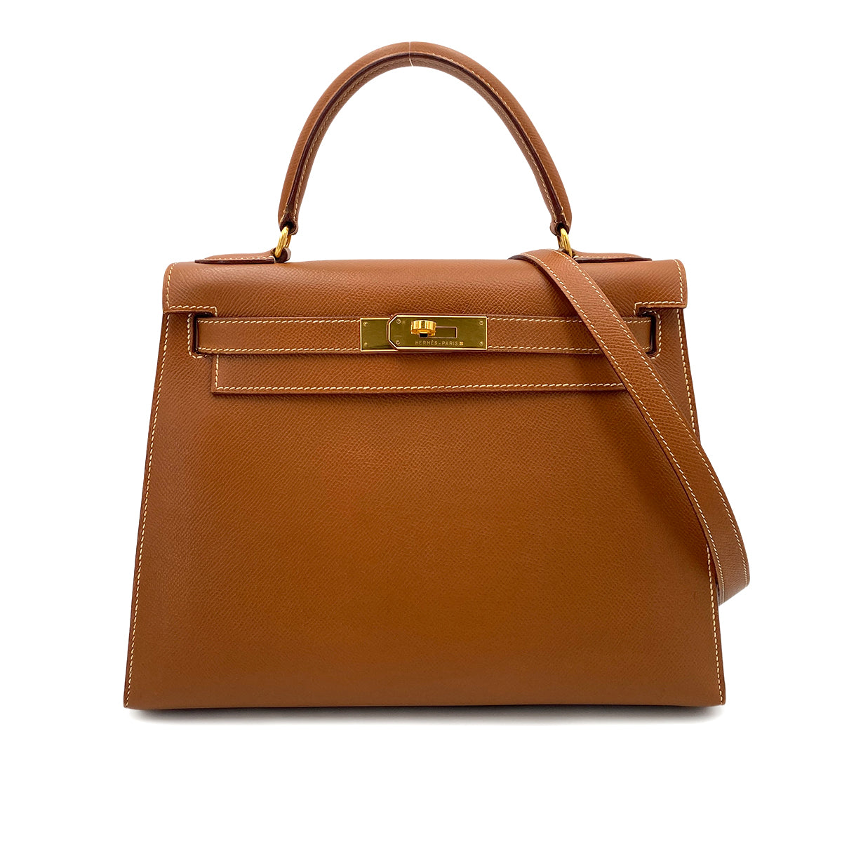 HERMES KELLY 28 SELLIER GOLD COUCHEVEL HAND SHOULDER BAG 〇W 90244747