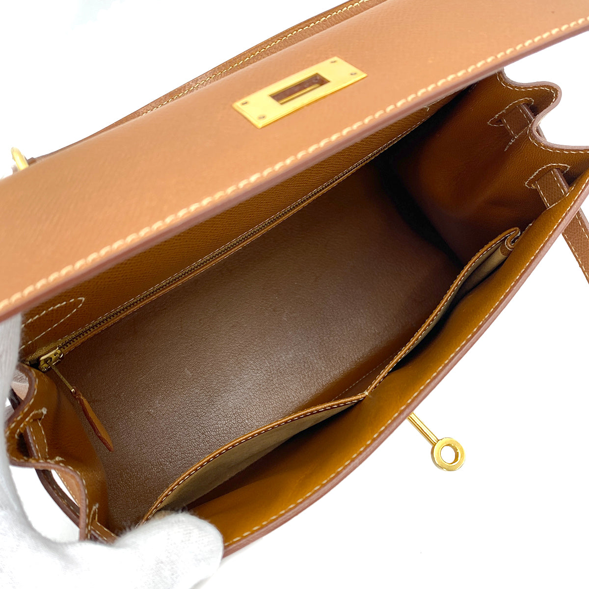 HERMES KELLY 28 SELLIER GOLD COUCHEVEL HAND SHOULDER BAG 〇W 90244747