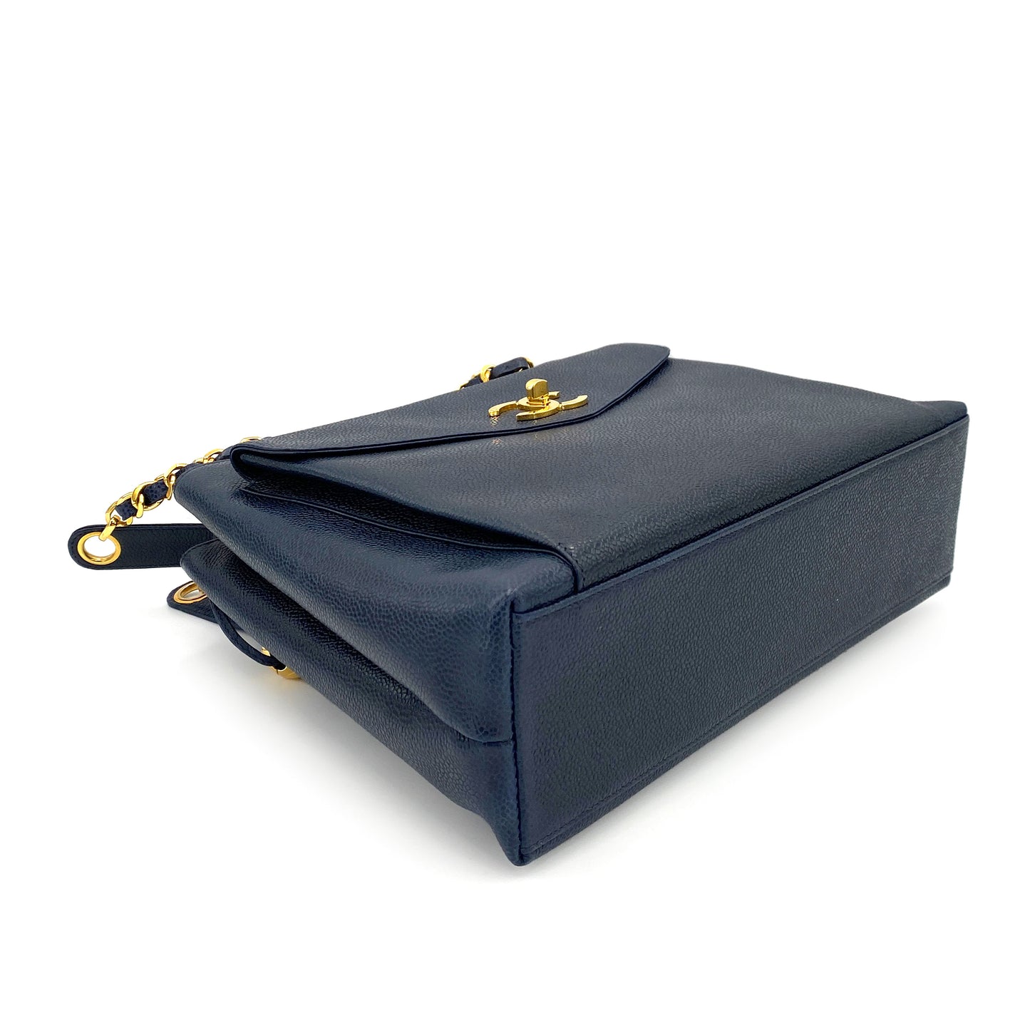 CHANEL VINTAGE CHAIN TOTE BAG NAVY CAVIAR SKIN 90244748