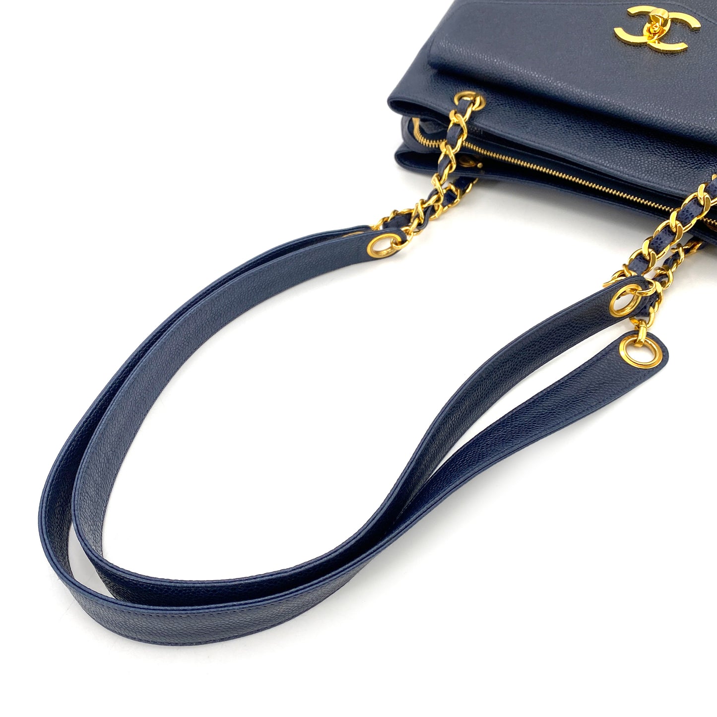 CHANEL VINTAGE CHAIN TOTE BAG NAVY CAVIAR SKIN 90244748