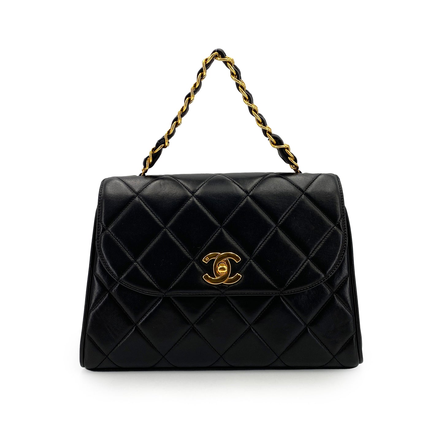 CHANEL VINTAGE MATELASSE CHAIN HAND BAG BLACK LAMB SKIN 90244749