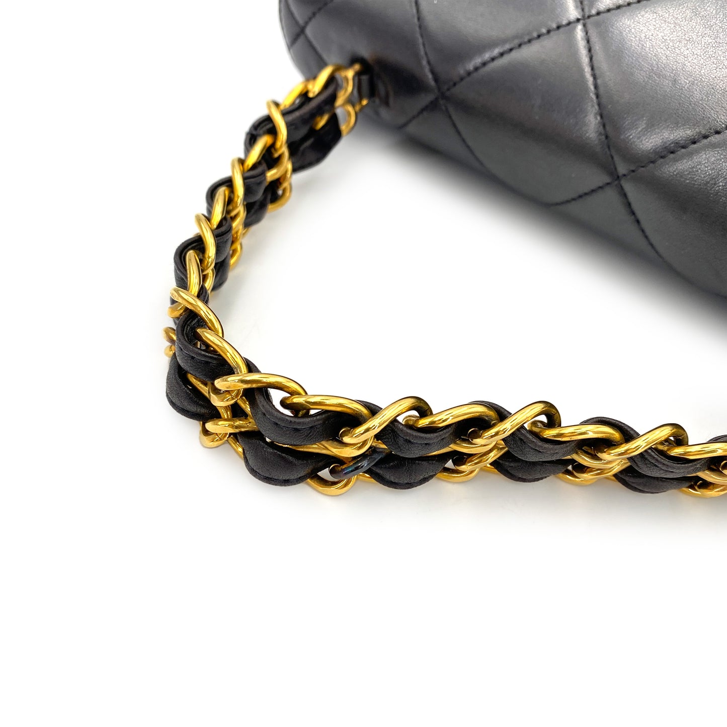 CHANEL VINTAGE MATELASSE CHAIN HAND BAG BLACK LAMB SKIN 90244749