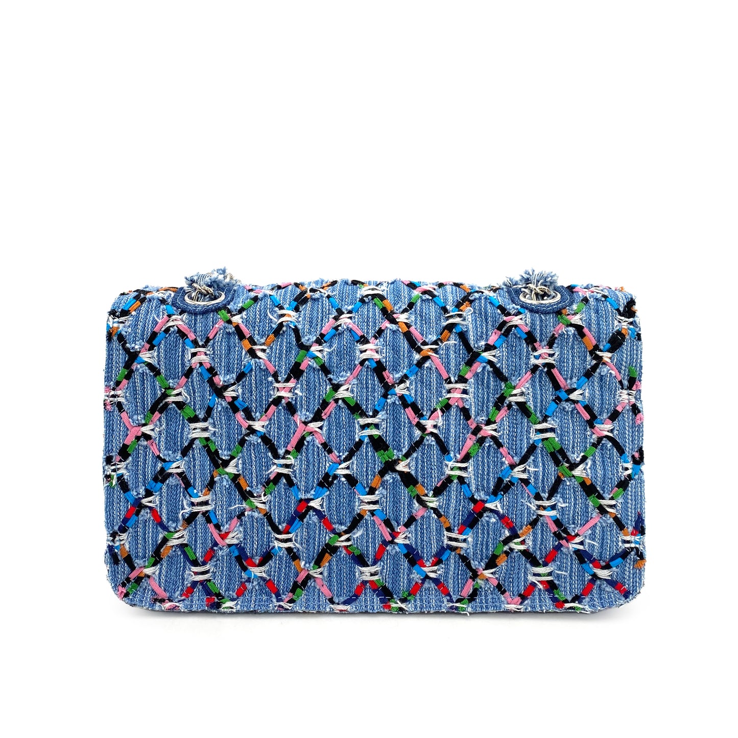 CHANEL DOUBLE CHAIN SHOULDER BAG MULTICOLOR DENIM 90244752