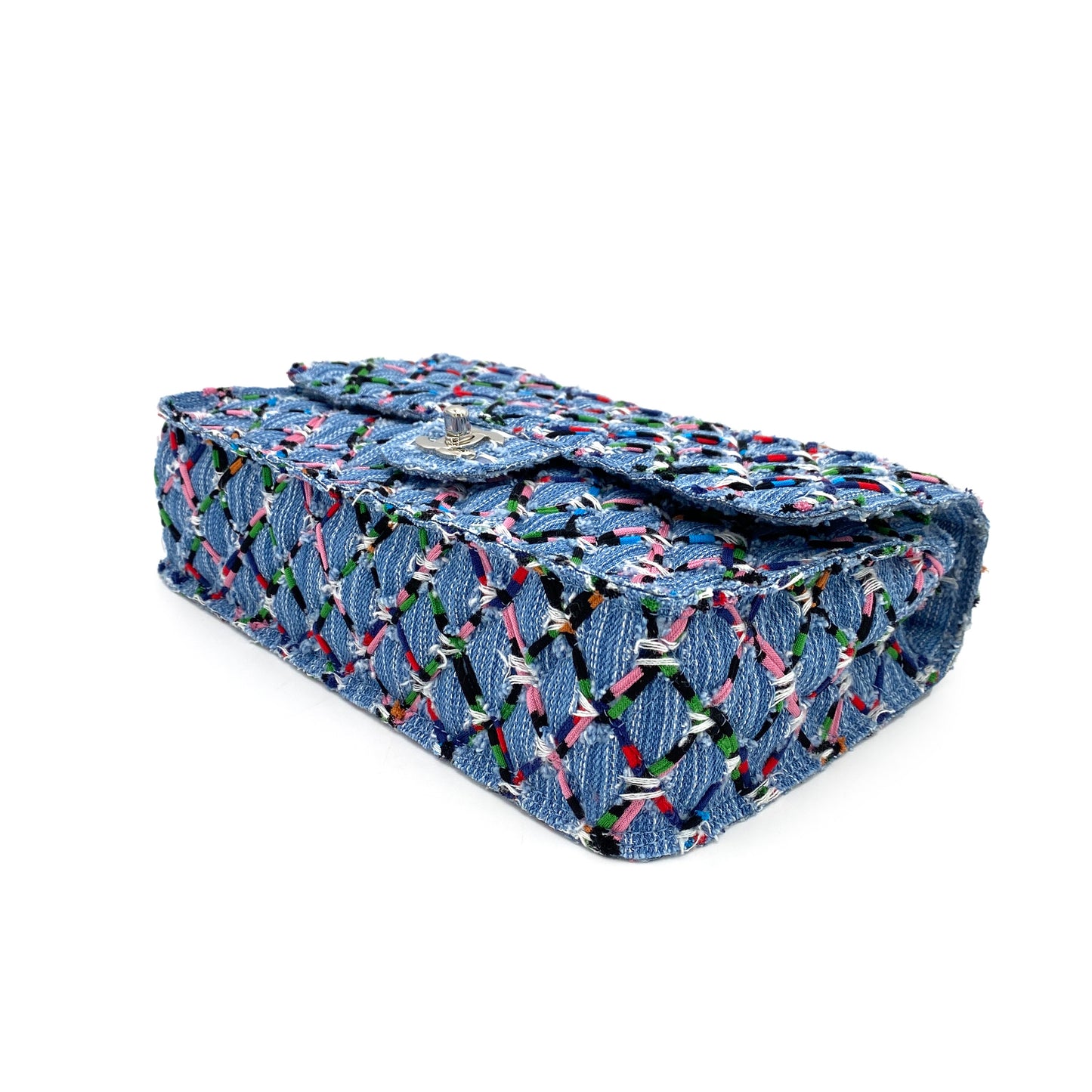 CHANEL DOUBLE CHAIN SHOULDER BAG MULTICOLOR DENIM 90244752
