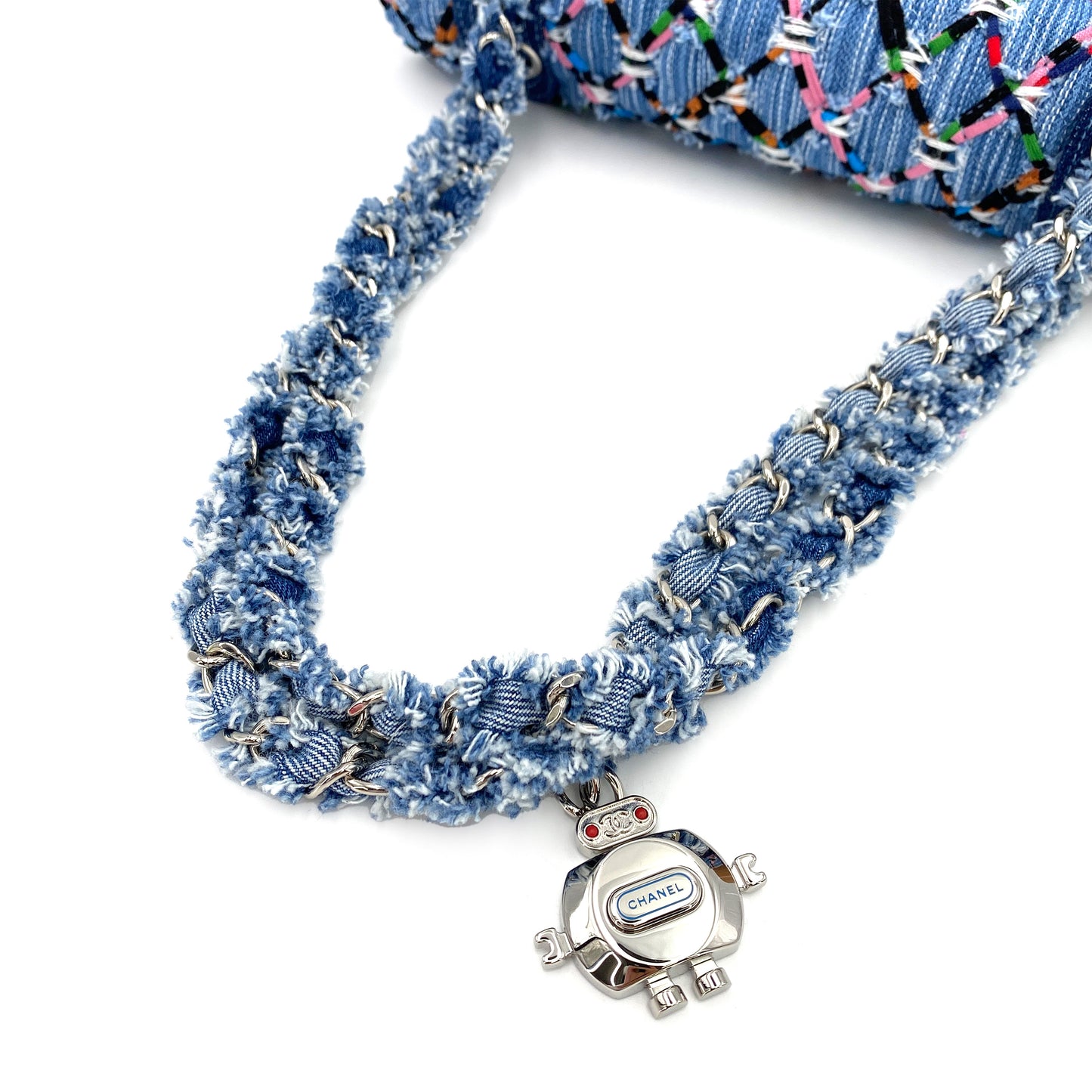 CHANEL DOUBLE CHAIN SHOULDER BAG MULTICOLOR DENIM 90244752