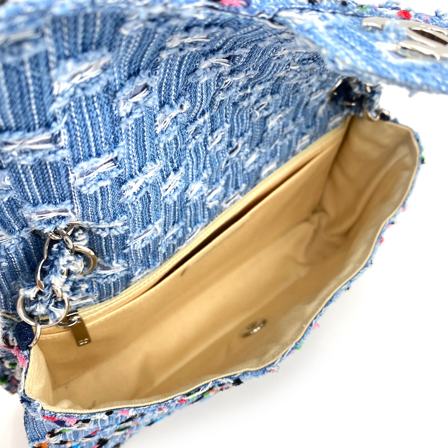 CHANEL DOUBLE CHAIN SHOULDER BAG MULTICOLOR DENIM 90244752
