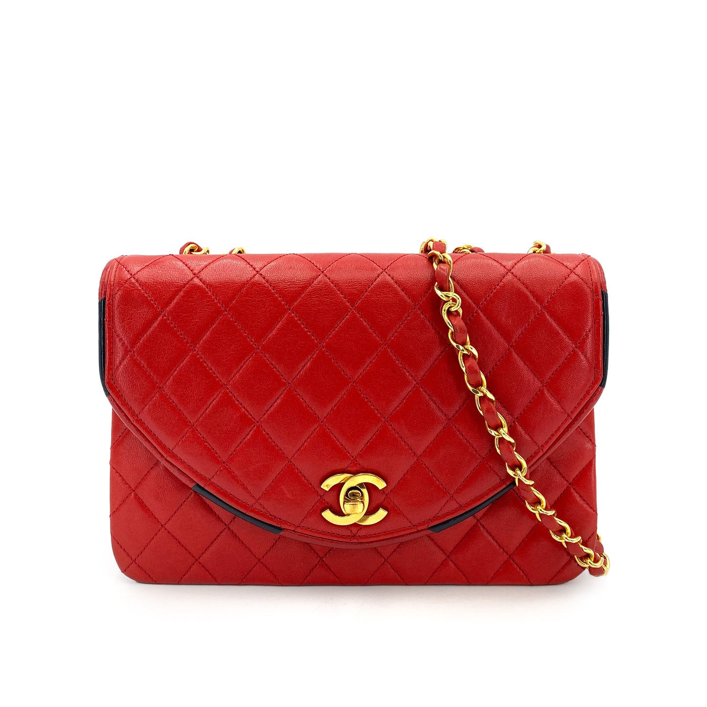 CHANEL VINTAGE HALF MOON CHAIN SHOULDER BAG RED LAMB SKIN 90244754