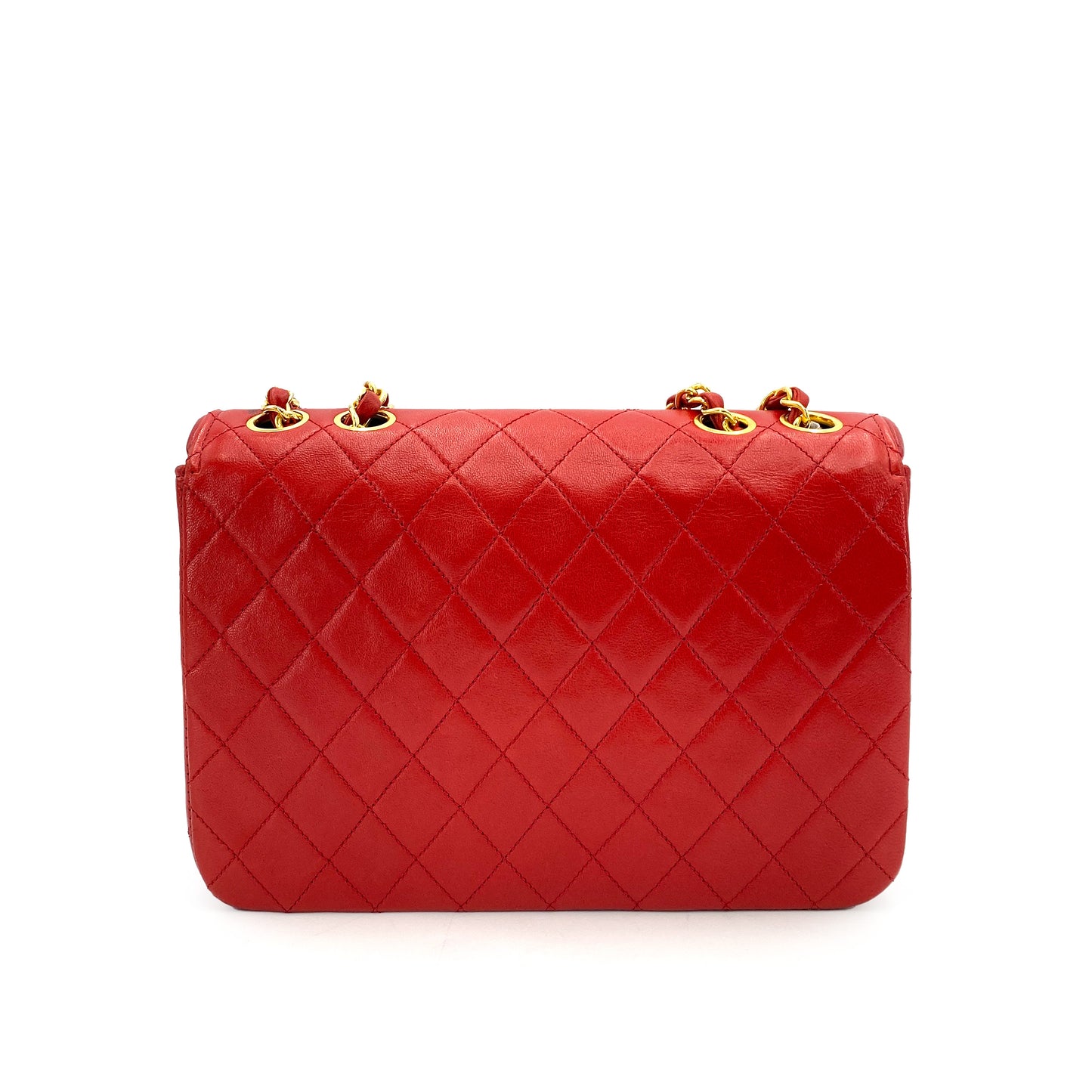 CHANEL VINTAGE HALF MOON CHAIN SHOULDER BAG RED LAMB SKIN 90244754