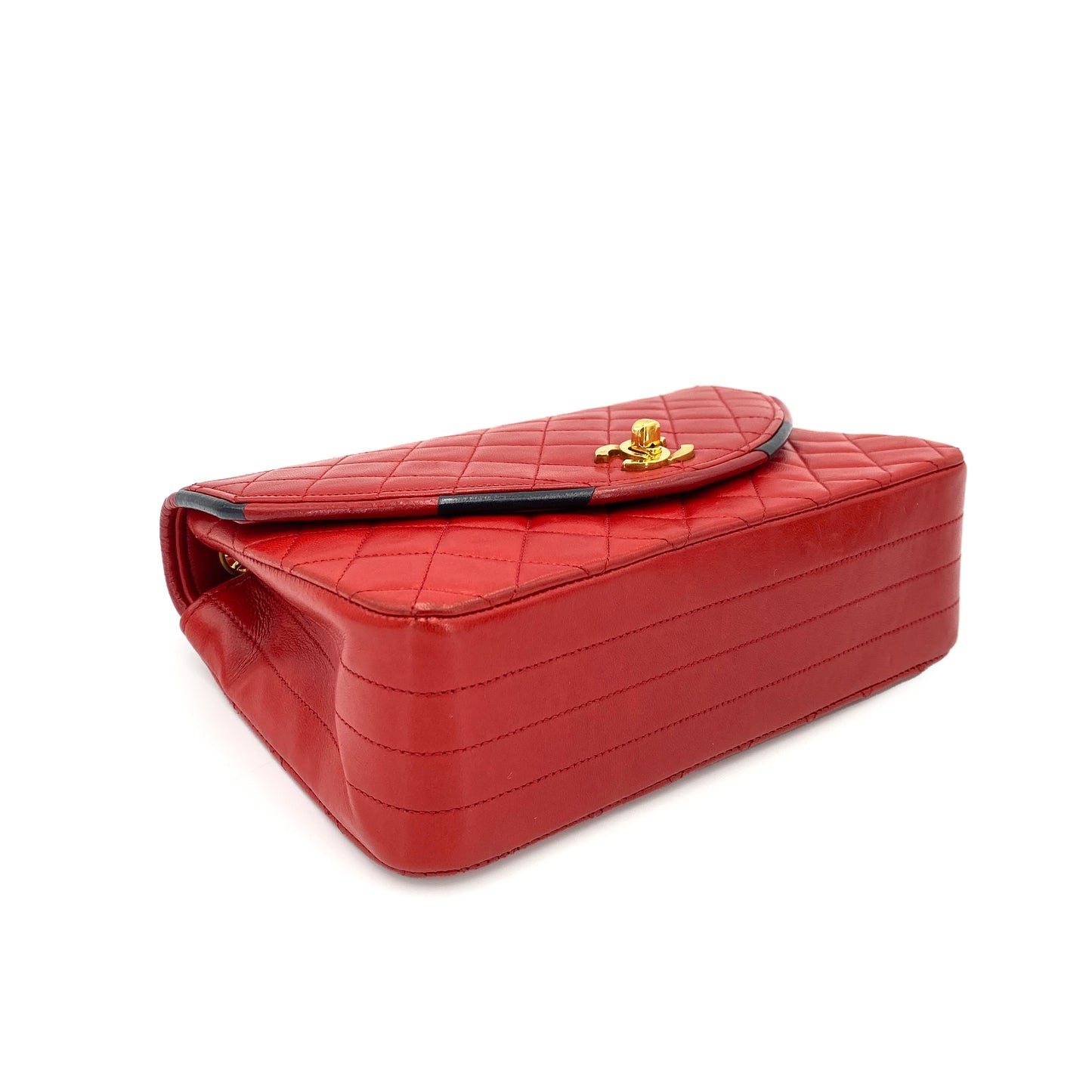 CHANEL VINTAGE HALF MOON CHAIN SHOULDER BAG RED LAMB SKIN 90244754