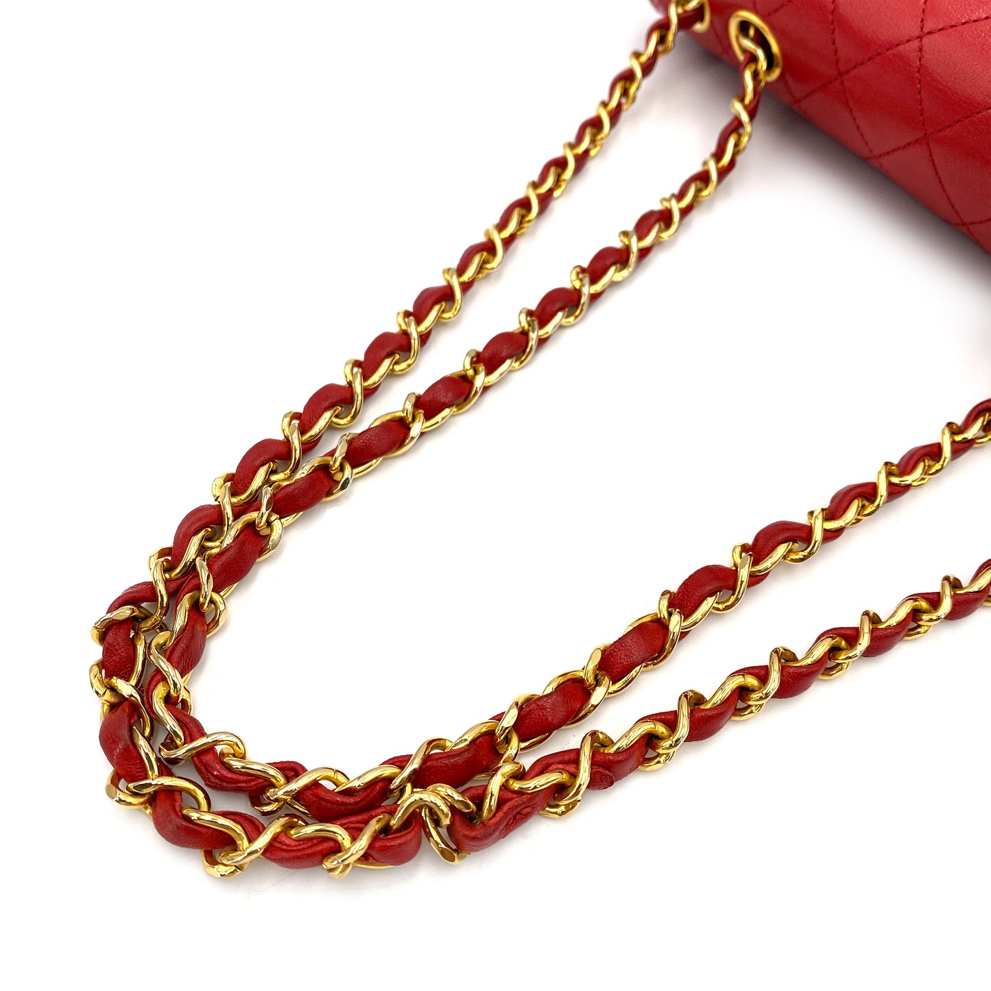 CHANEL VINTAGE HALF MOON CHAIN SHOULDER BAG RED LAMB SKIN 90244754