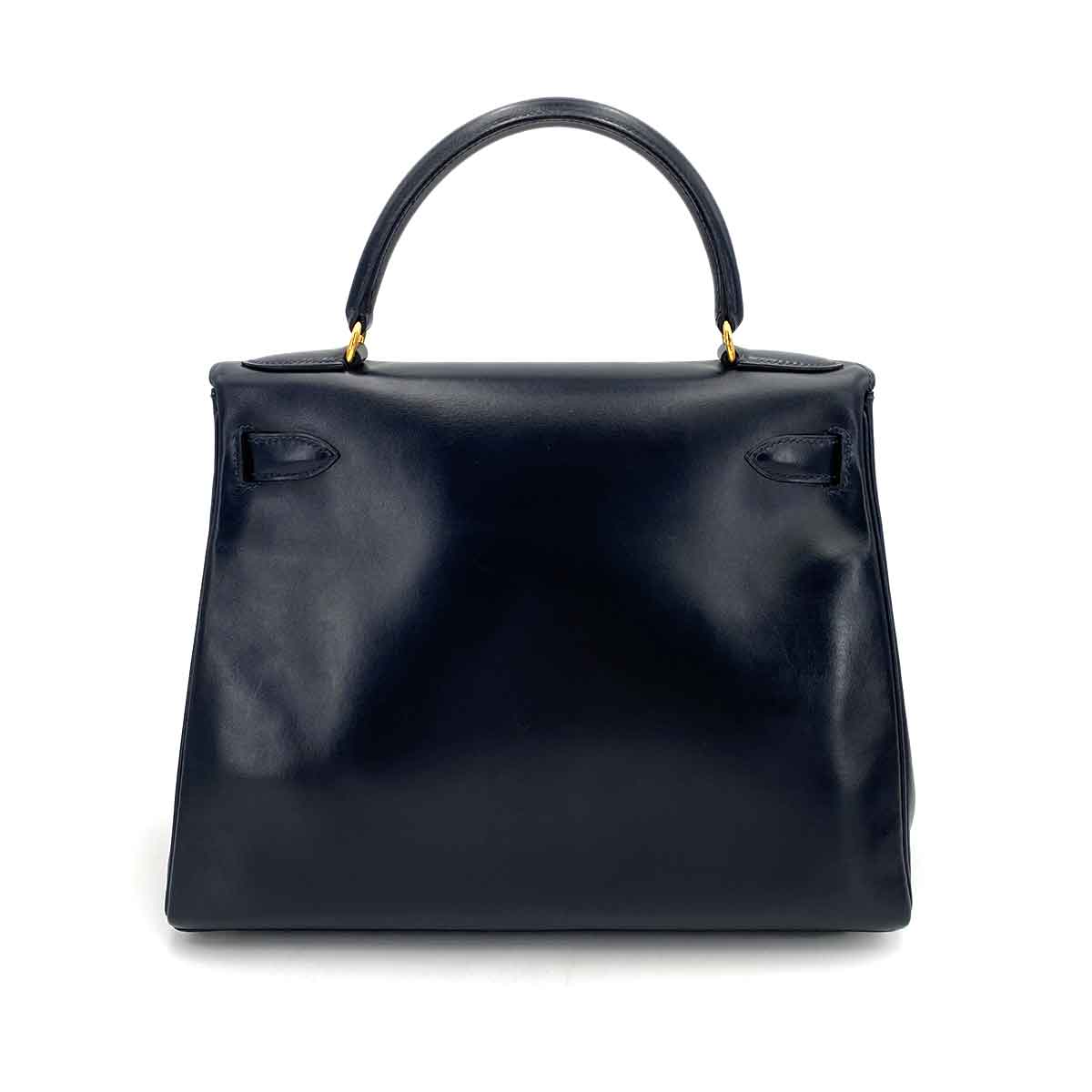 HERMES KELLY 28 RETOURNE BLUE INDIGO BOXCALF HAND SHOULDER BAG 〇W 90244759
