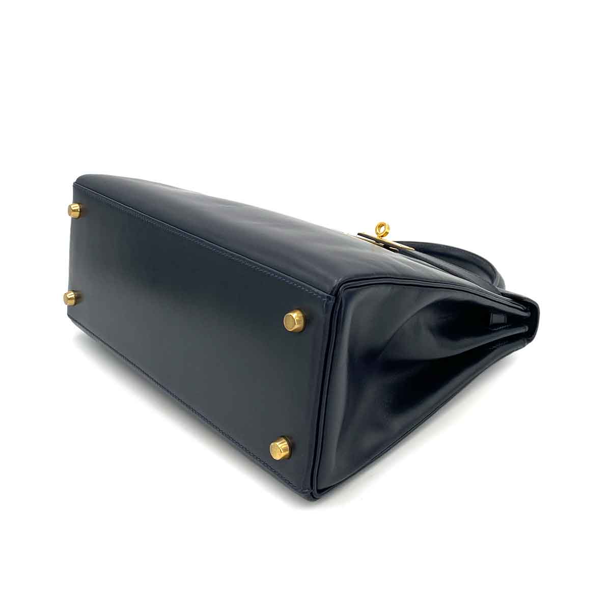 HERMES KELLY 28 RETOURNE BLUE INDIGO BOXCALF HAND SHOULDER BAG 〇W 90244759