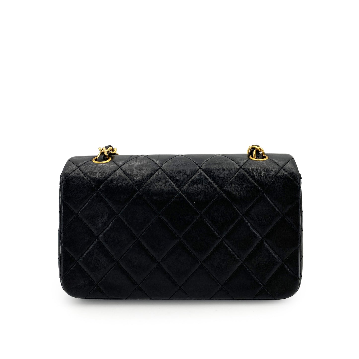 CHANEL VINTAGE MINI FULL FLAP CHAIN SHOULDER BAG BLACK LAMB SKIN 90244765