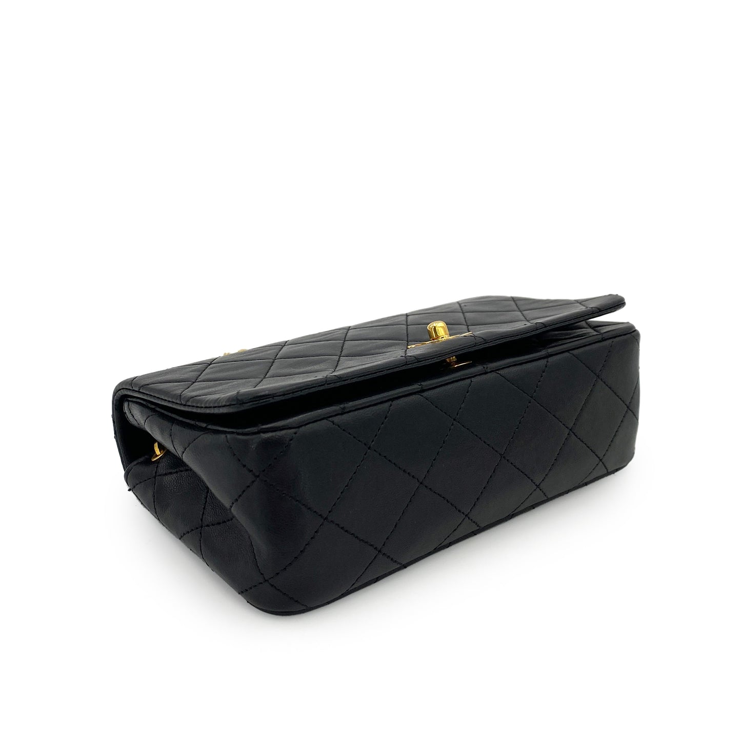 CHANEL VINTAGE MINI FULL FLAP CHAIN SHOULDER BAG BLACK LAMB SKIN 90244765