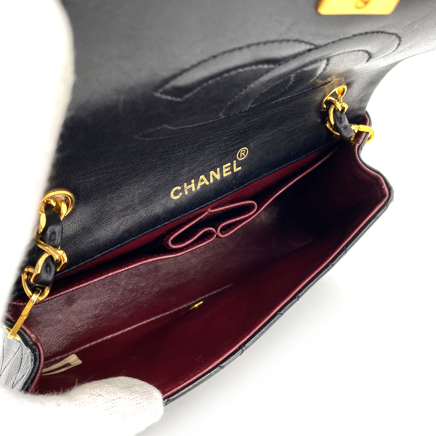 CHANEL VINTAGE MINI FULL FLAP CHAIN SHOULDER BAG BLACK LAMB SKIN 90244765