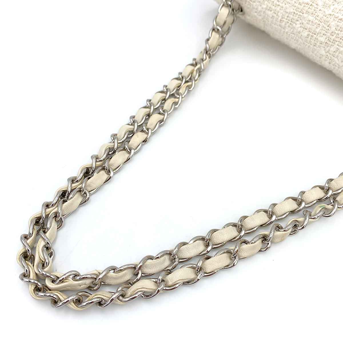 CHANEL VINTAGE CLASSIC FLAP MEDIUM CHAIN SHOULDER BAG WHITE TWEED SHW 90244808