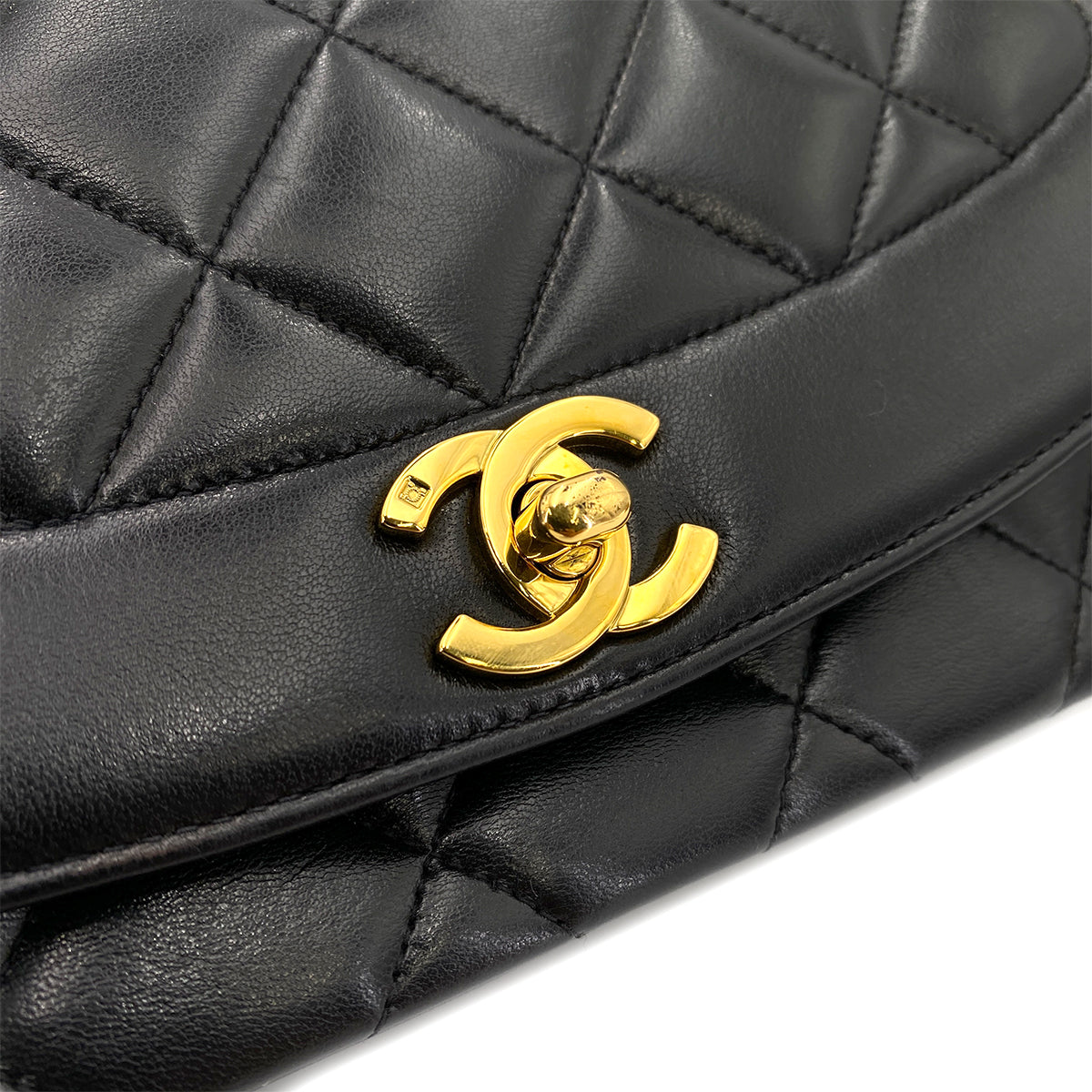 CHANEL VINTAGE DIANA MEDIUM CHAIN SHOULDER BAG BLACK LAMB SKIN 90244812