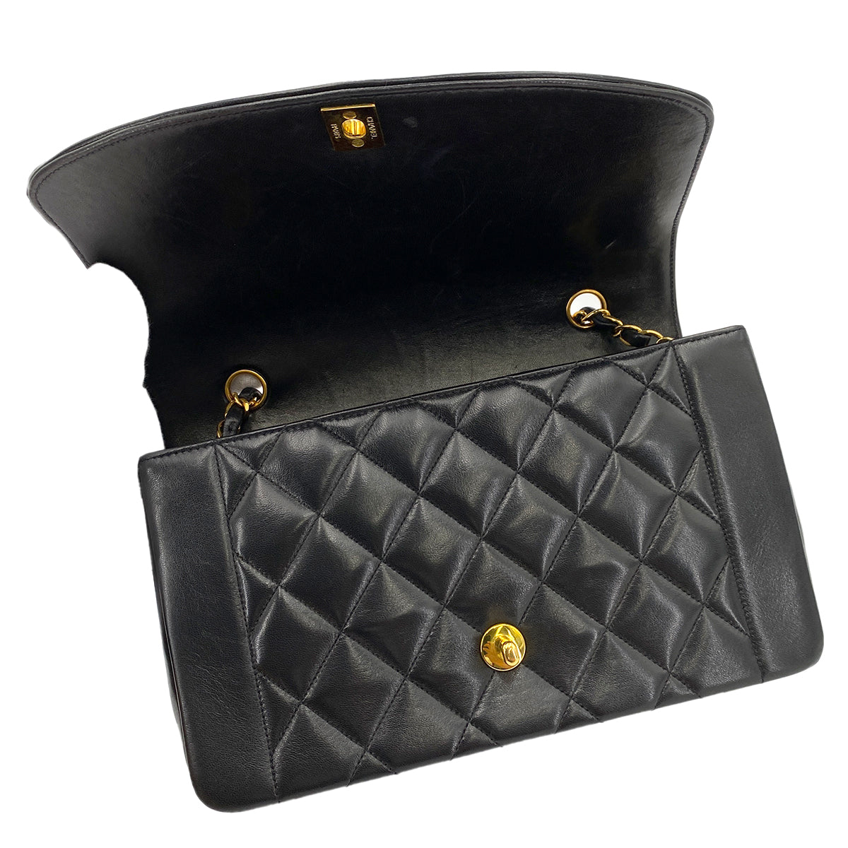 CHANEL VINTAGE DIANA MEDIUM CHAIN SHOULDER BAG BLACK LAMB SKIN 90244812