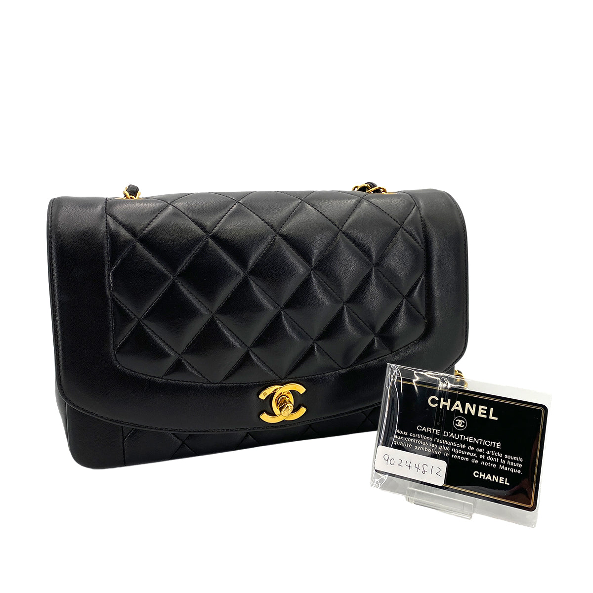 CHANEL VINTAGE DIANA MEDIUM CHAIN SHOULDER BAG BLACK LAMB SKIN 90244812