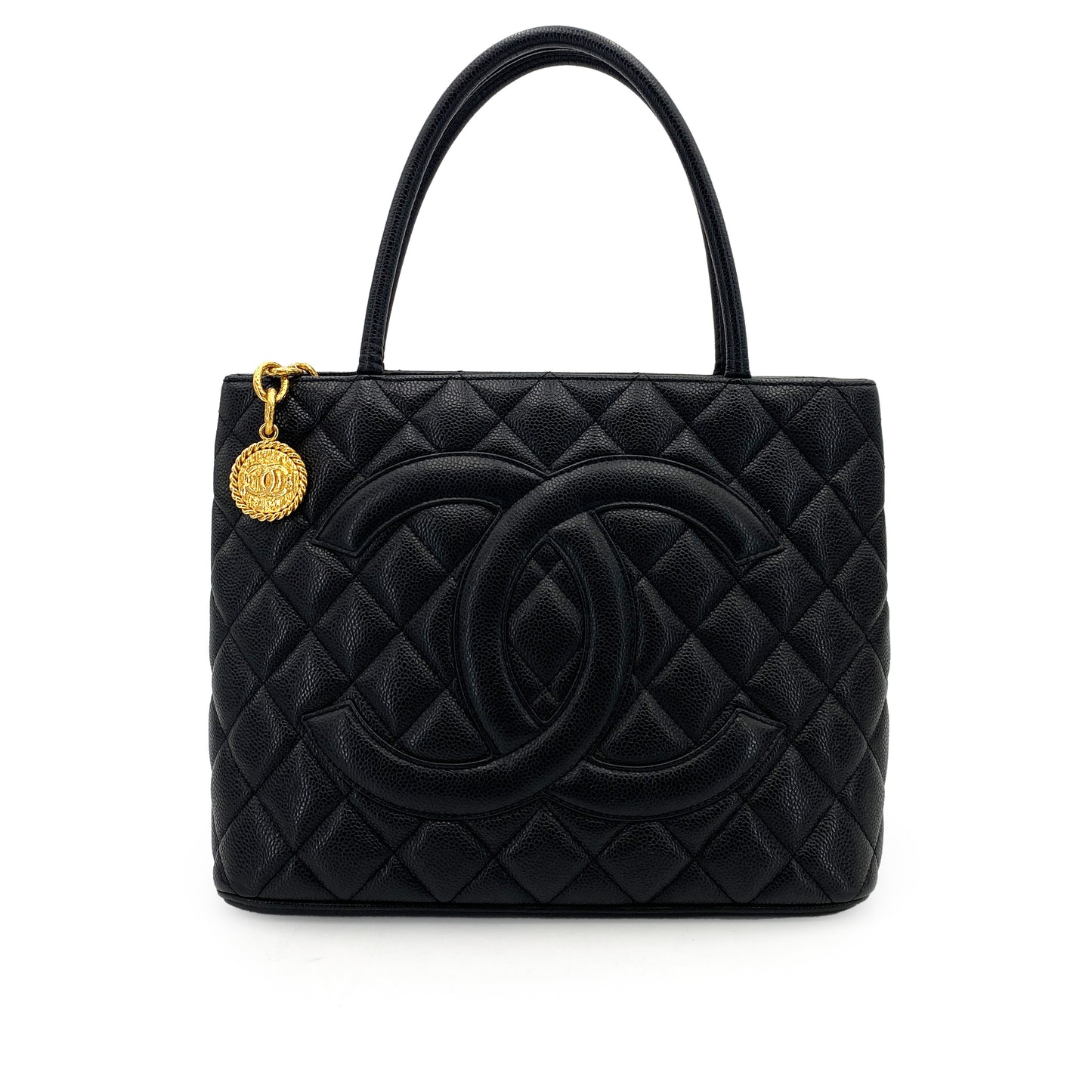 CHANEL VINTAGE MEDALLION TOTE BAG BLACK CAVIAR SKIN 90244813