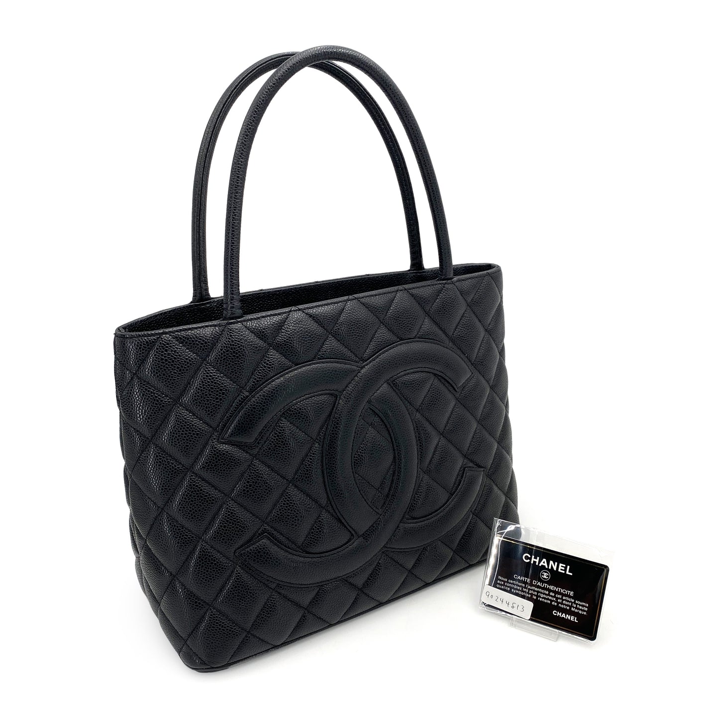 CHANEL VINTAGE MEDALLION TOTE BAG BLACK CAVIAR SKIN 90244813