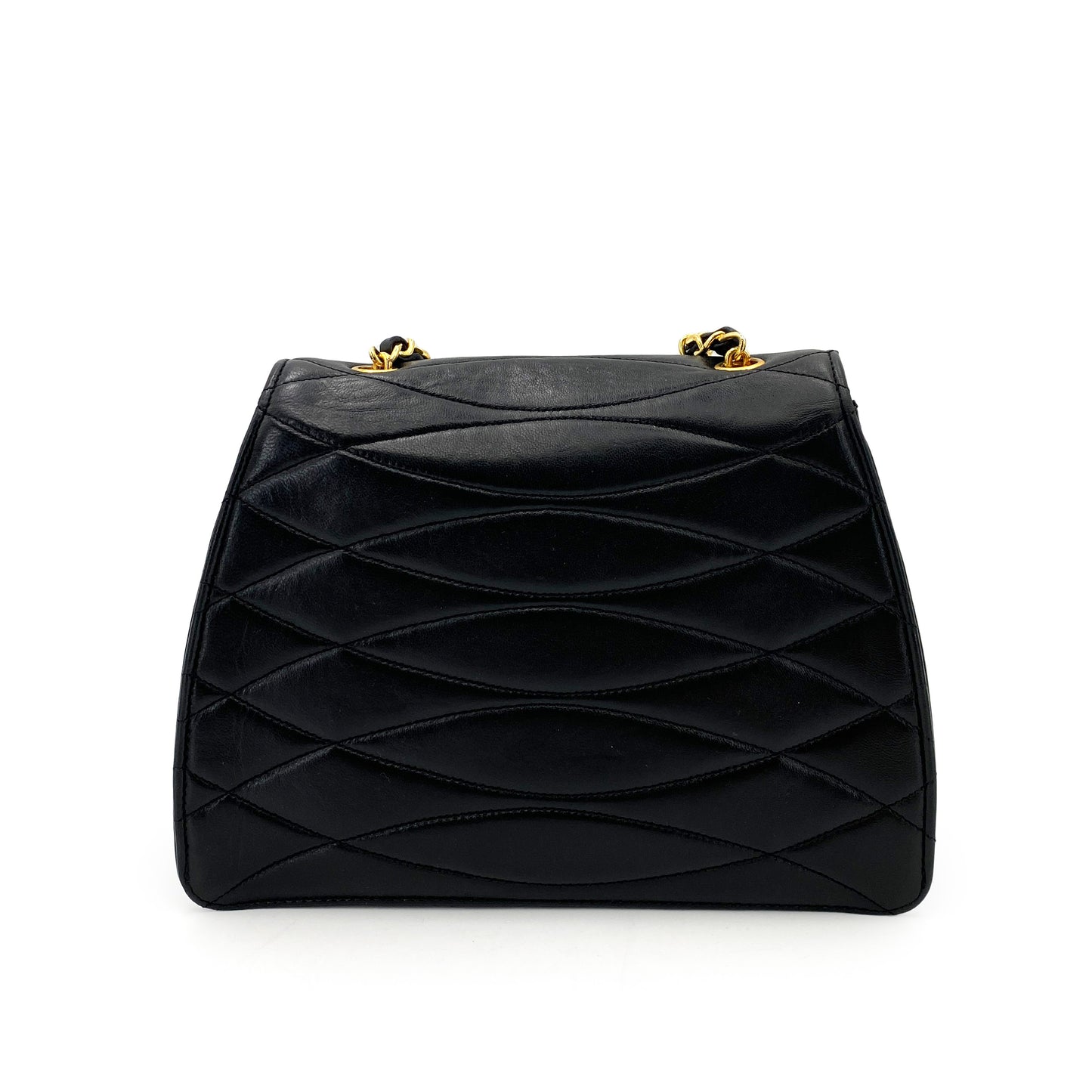 CHANEL VINTAGE TRAPEZOID CHAIN SHOULDER BAG BLACK LAMB SKIN 90244814