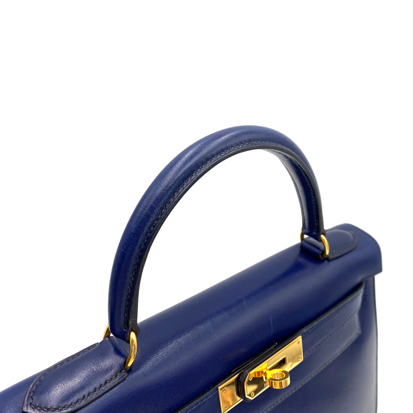 HERMES KELLY 28 SELLIER BLUE ROY BOXCALF HAND SHOULDER BAG 〇Y 90244821