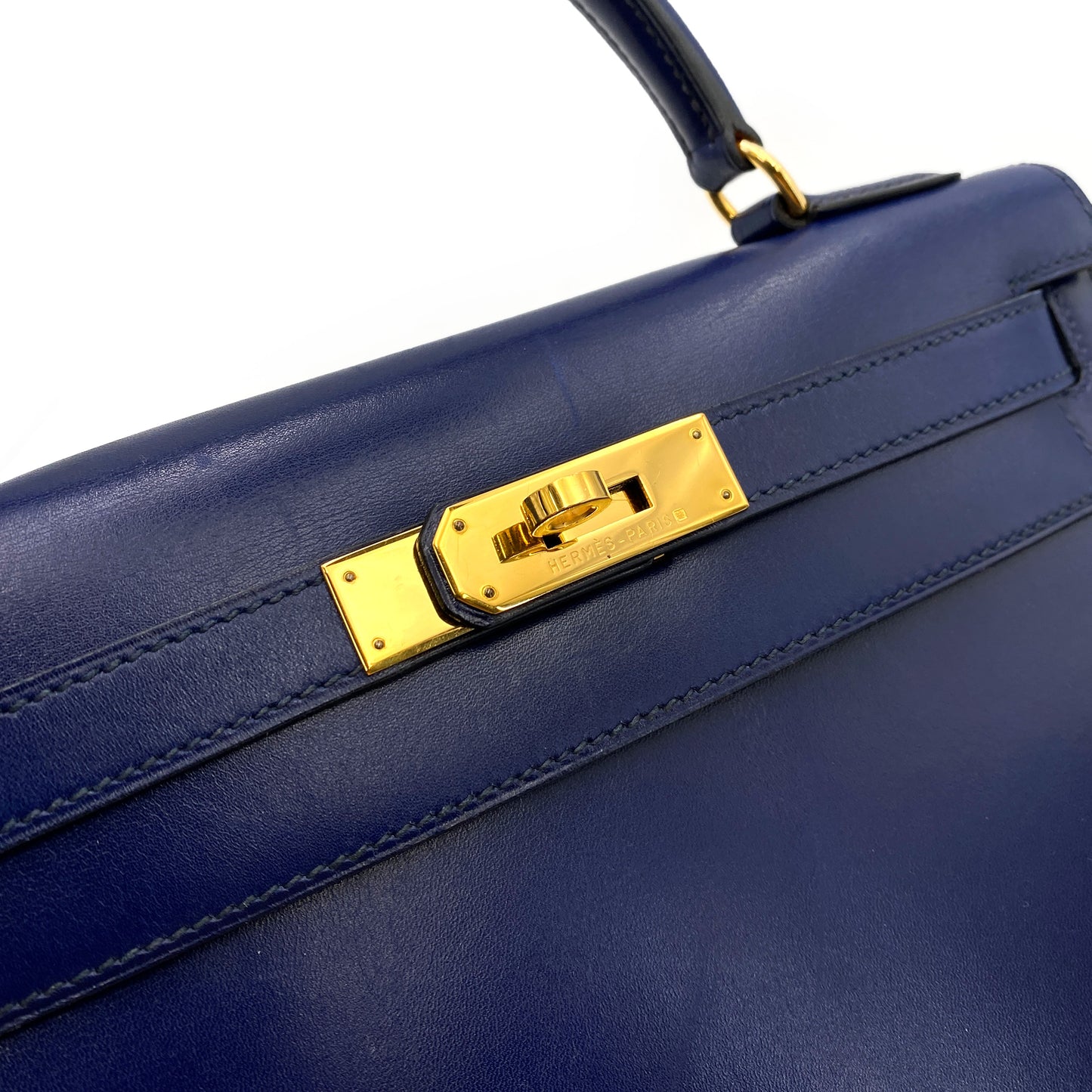 HERMES KELLY 28 SELLIER BLUE ROY BOXCALF HAND SHOULDER BAG 〇Y 90244821