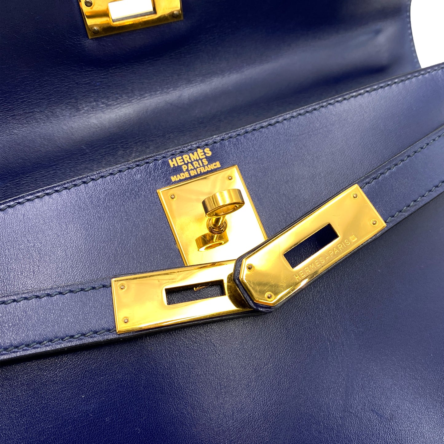 HERMES KELLY 28 SELLIER BLUE ROY BOXCALF HAND SHOULDER BAG 〇Y 90244821