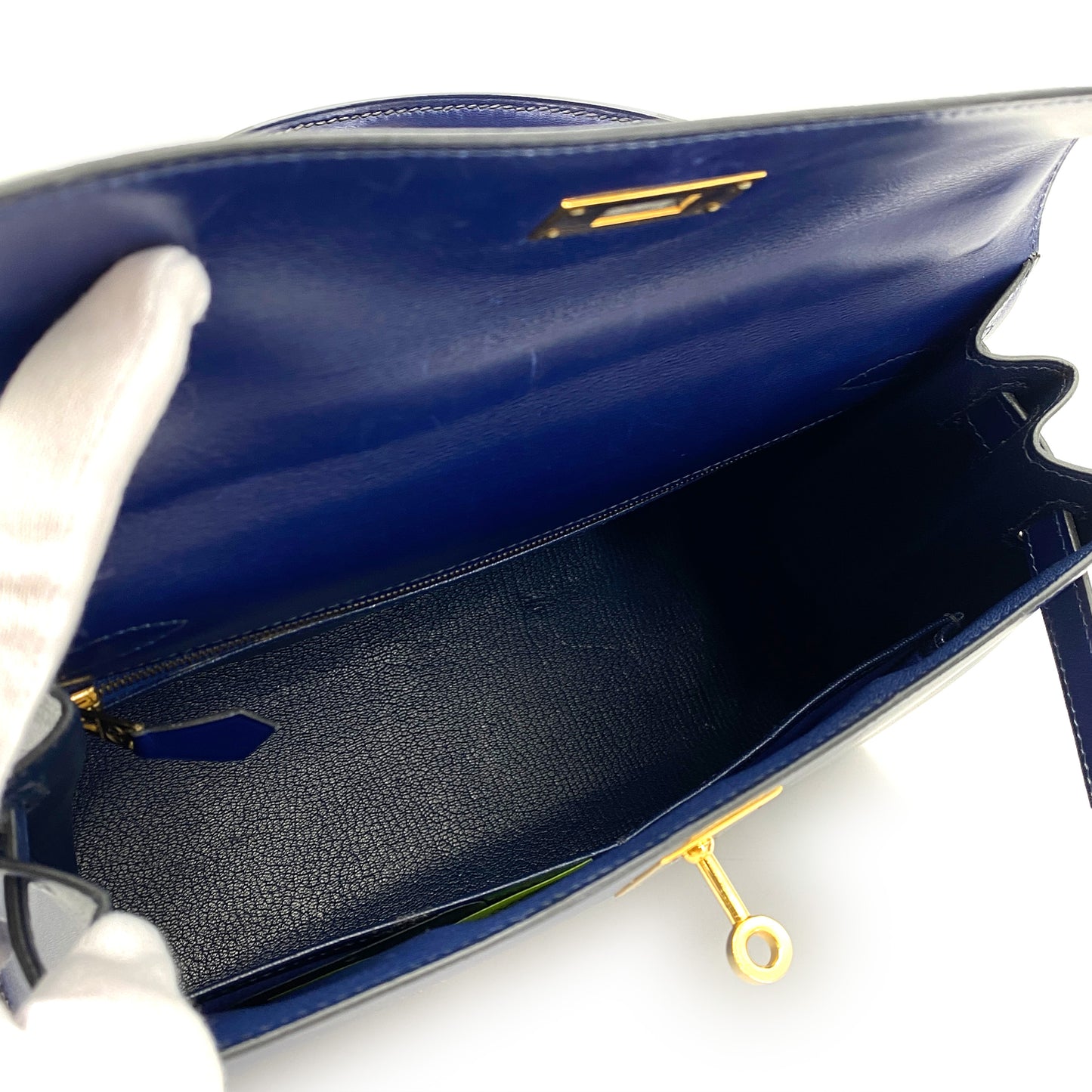 HERMES KELLY 28 SELLIER BLUE ROY BOXCALF HAND SHOULDER BAG 〇Y 90244821