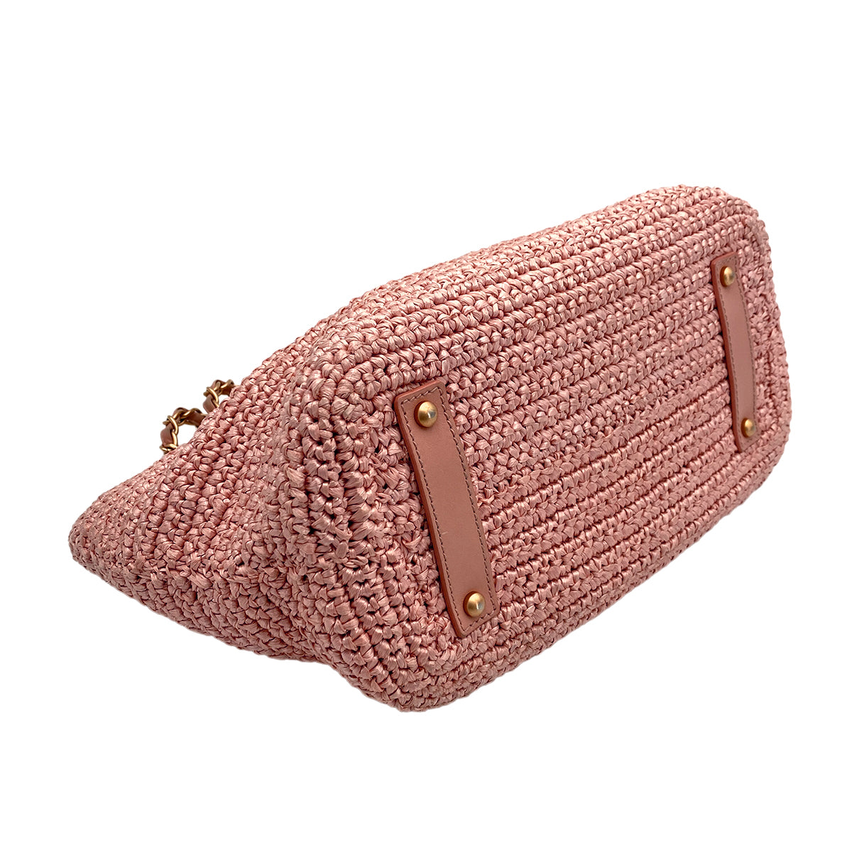 CHANEL VINTAGE CHAIN TOTE BAG PINK RAFFIA 90244823