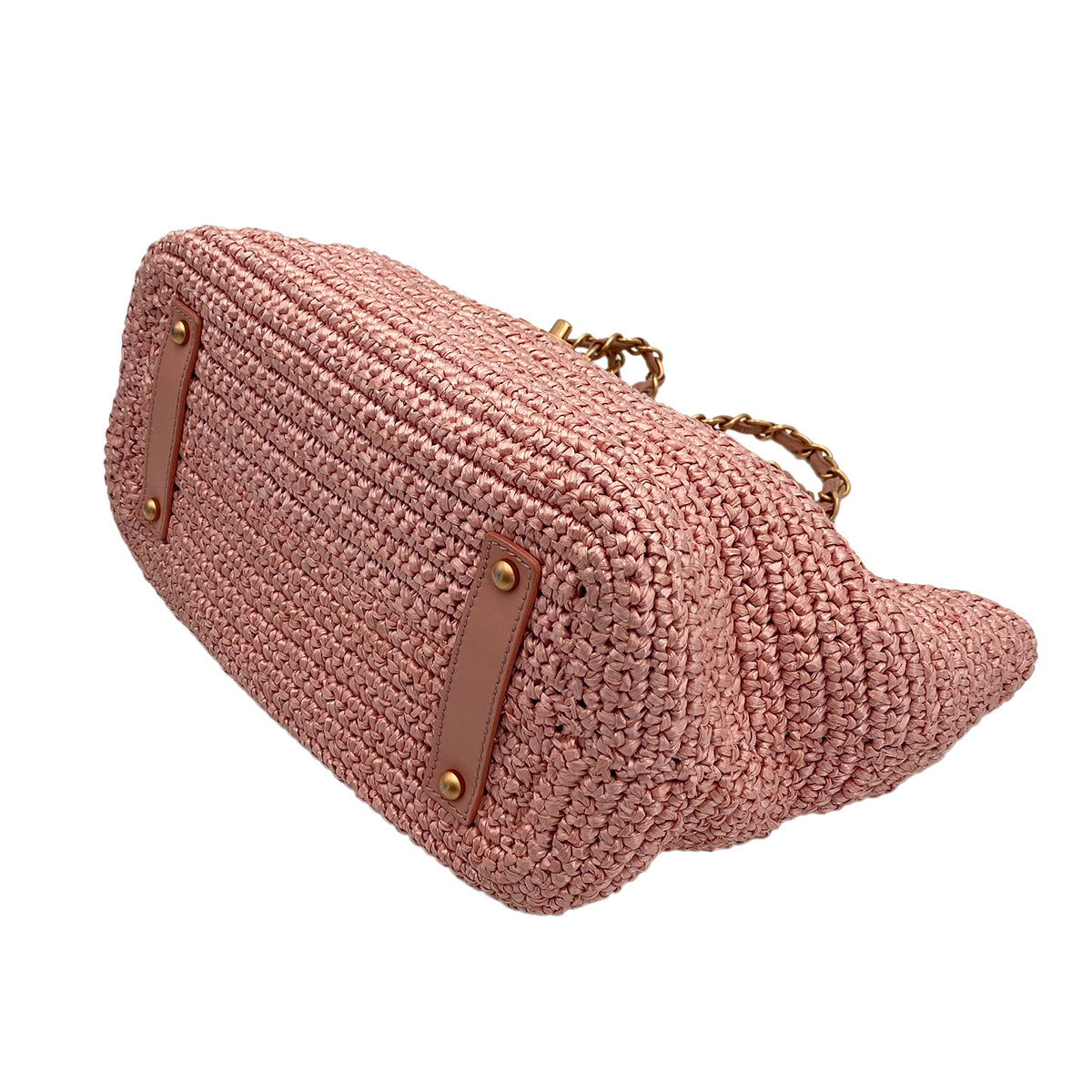 CHANEL VINTAGE CHAIN TOTE BAG PINK RAFFIA 90244823