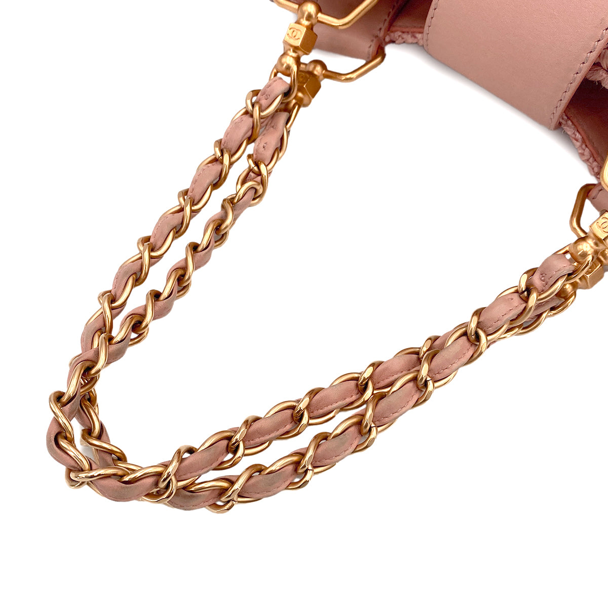 CHANEL VINTAGE CHAIN TOTE BAG PINK RAFFIA 90244823