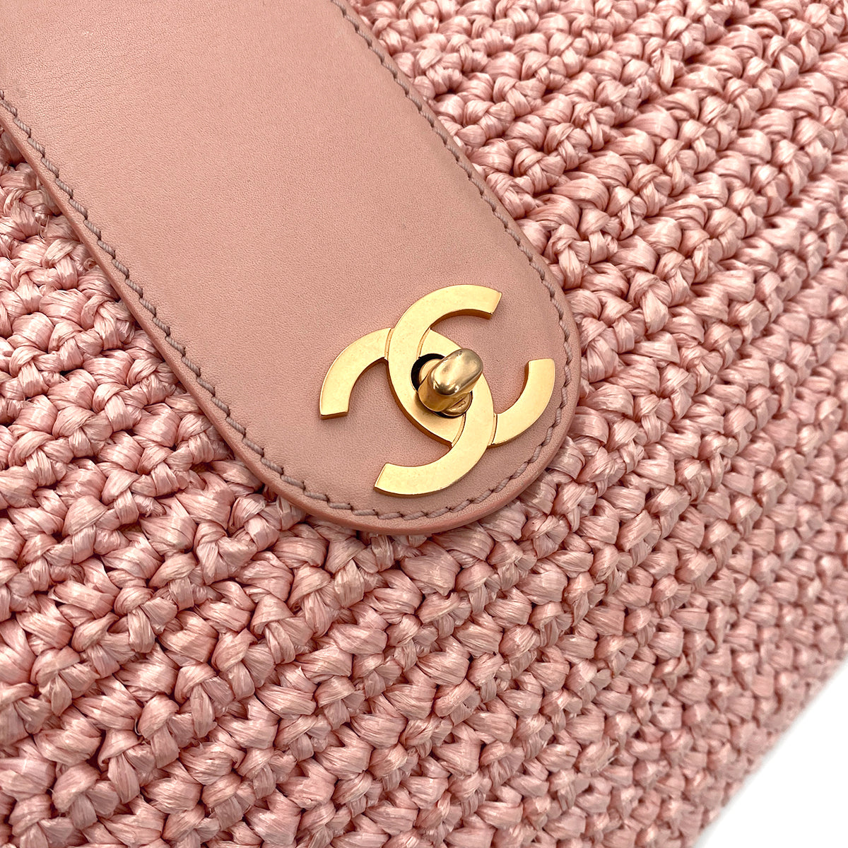 CHANEL VINTAGE CHAIN TOTE BAG PINK RAFFIA 90244823